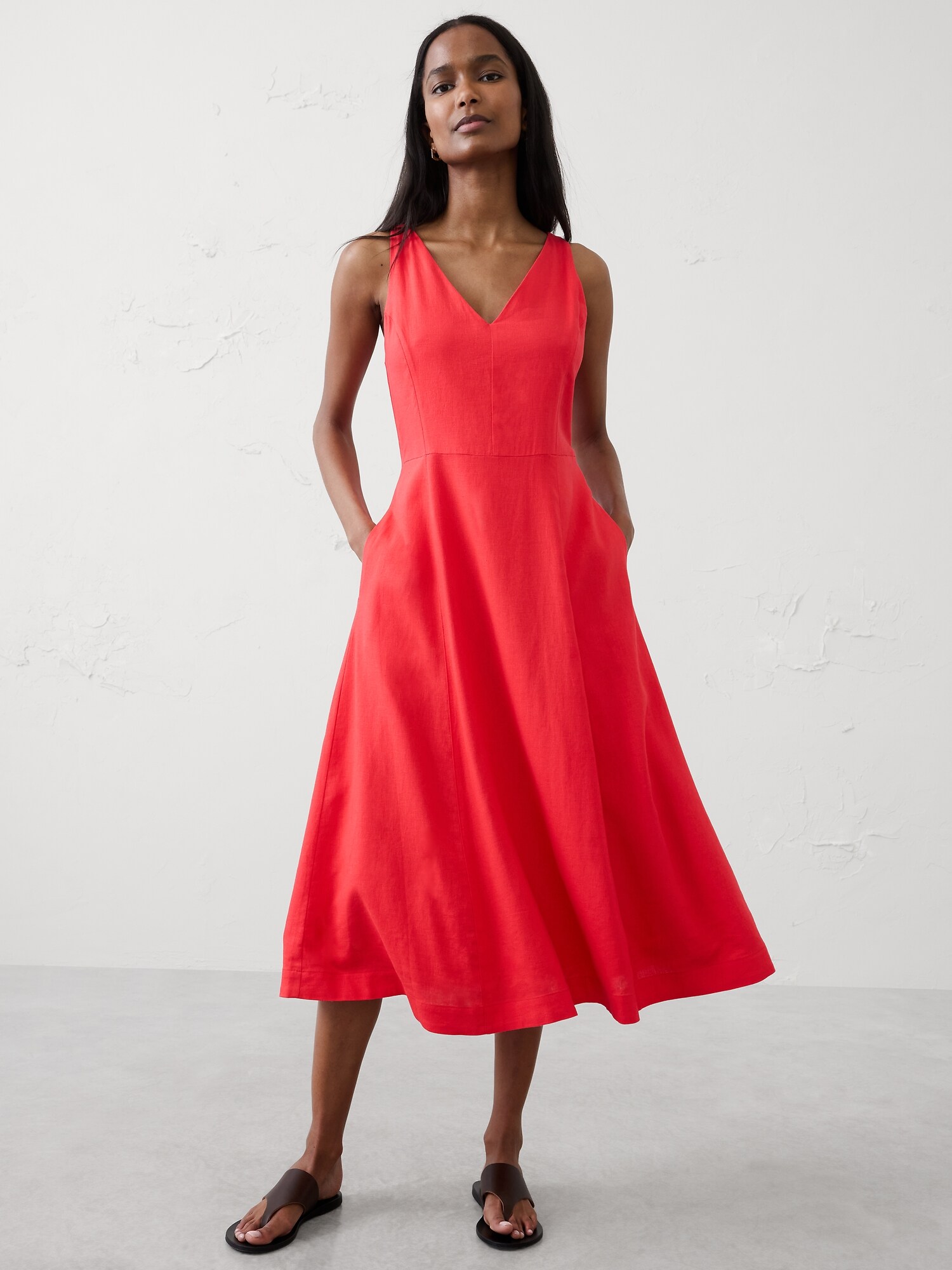 Image number 1 showing, Linen-Blend Drapey Midi Dress