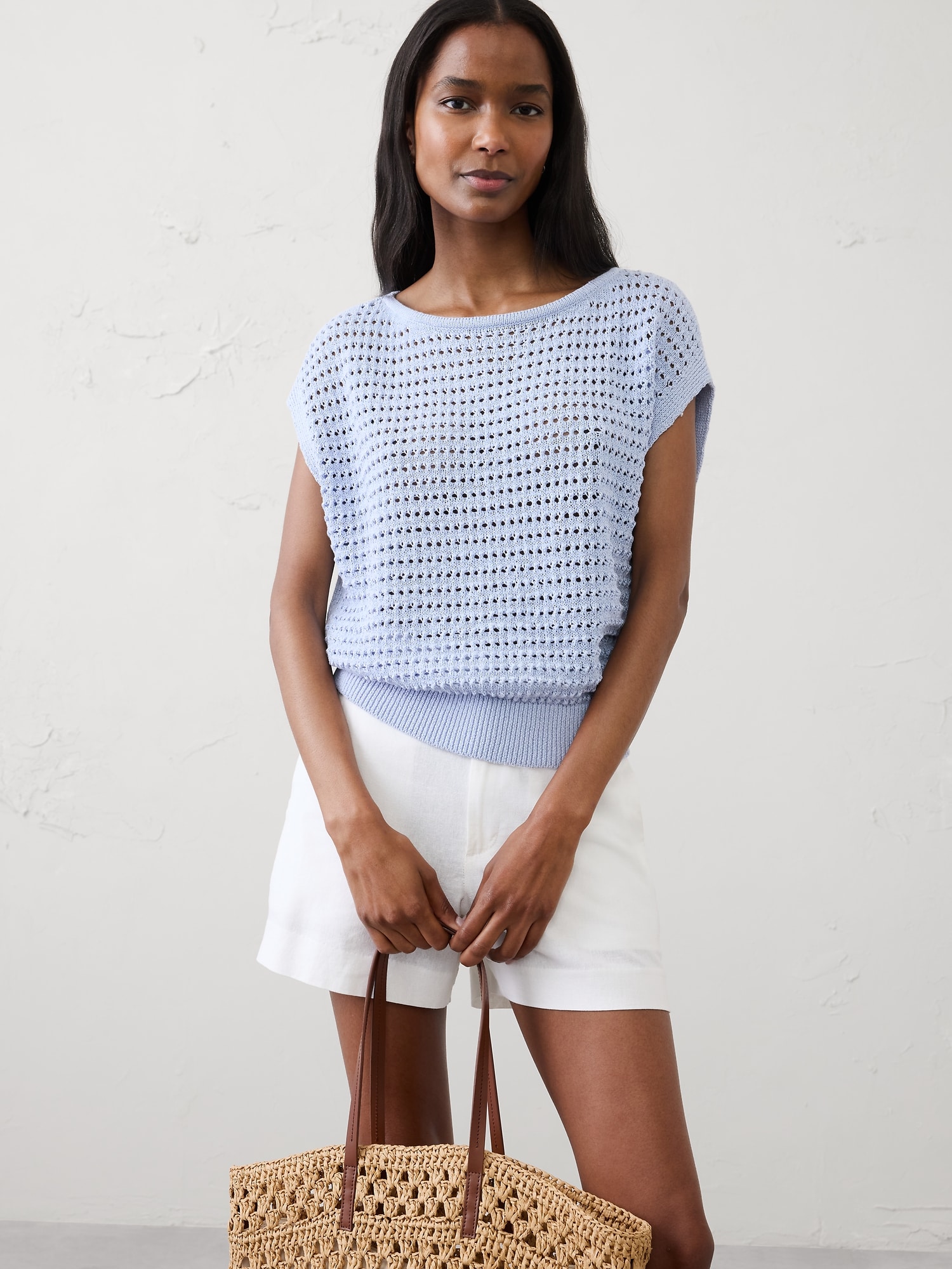 Image number 1 showing, Cotton Tape Dolman-Sleeve Sweater