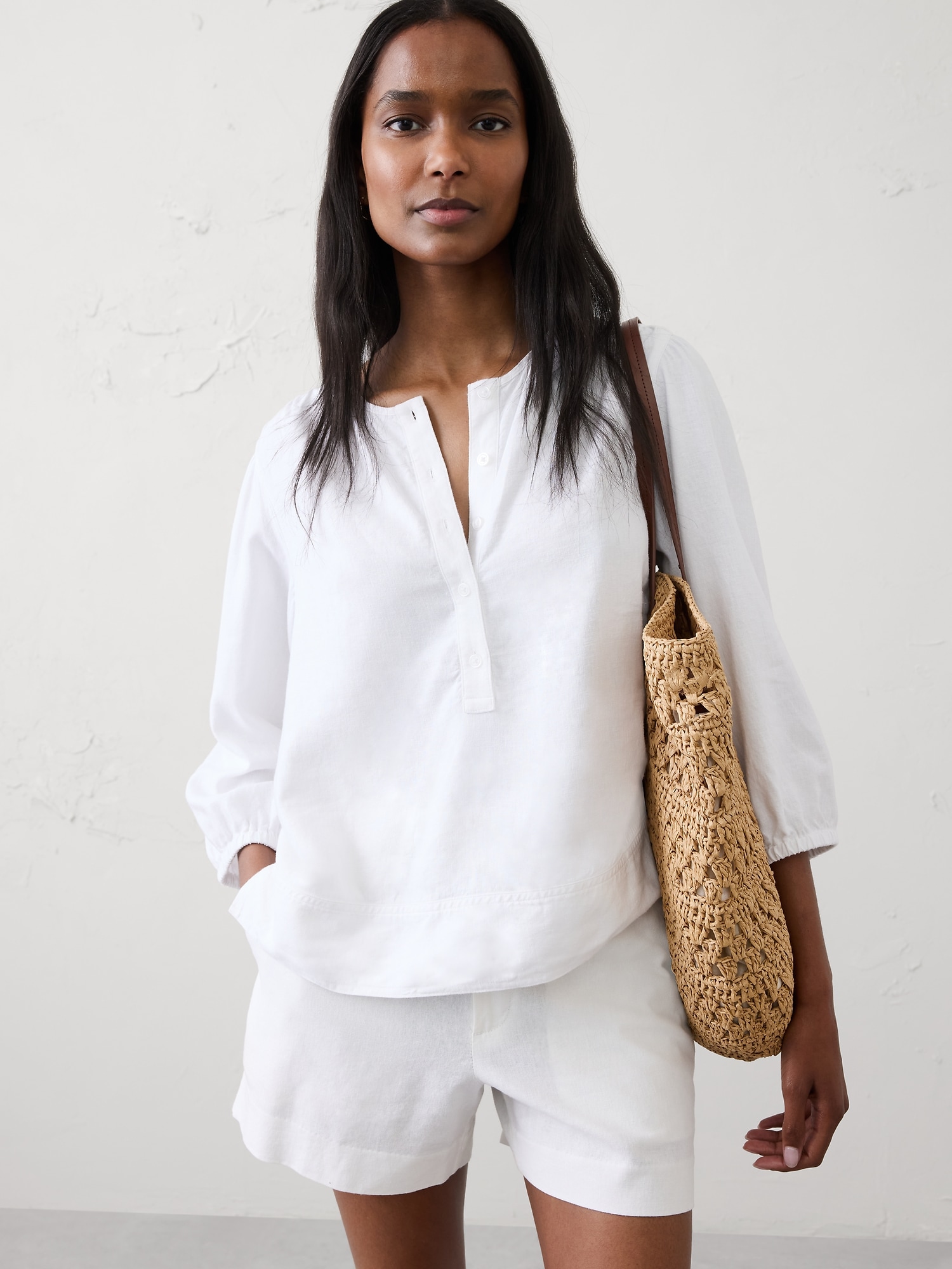 Image number 1 showing, Linen-Blend Popover Top
