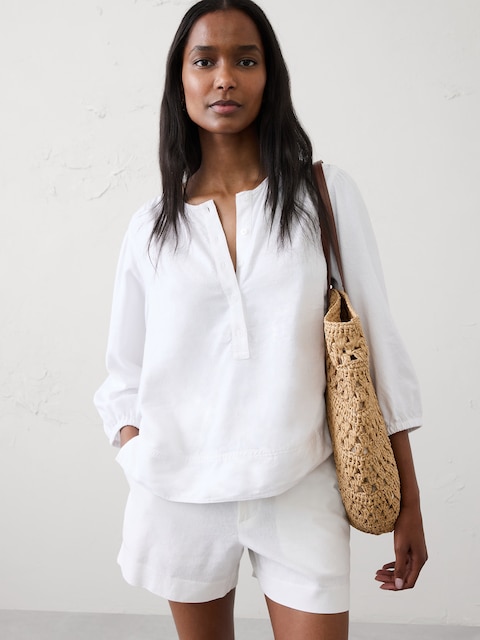 Linen-Blend Popover Top