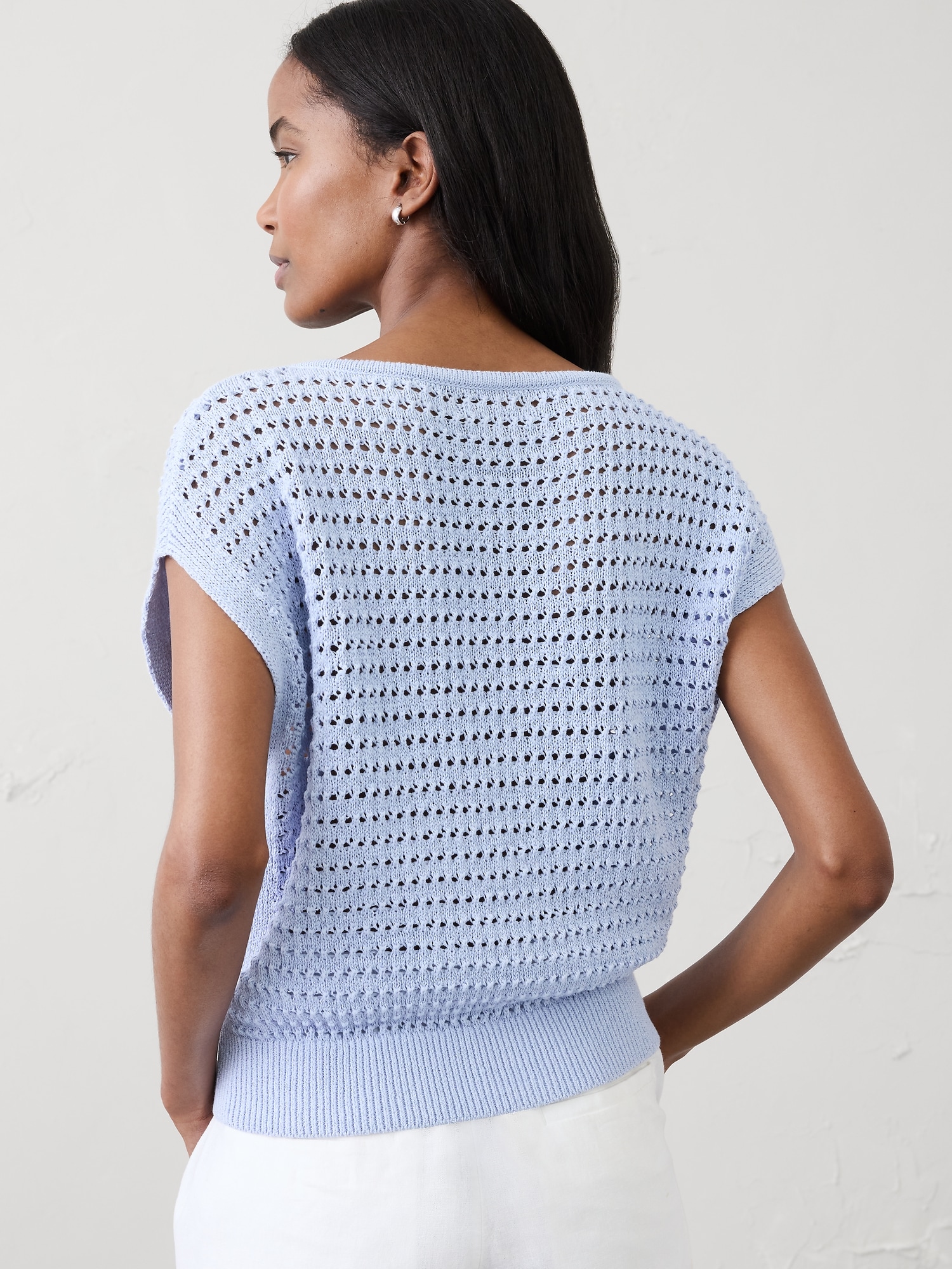 Image number 2 showing, Cotton Tape Dolman-Sleeve Sweater