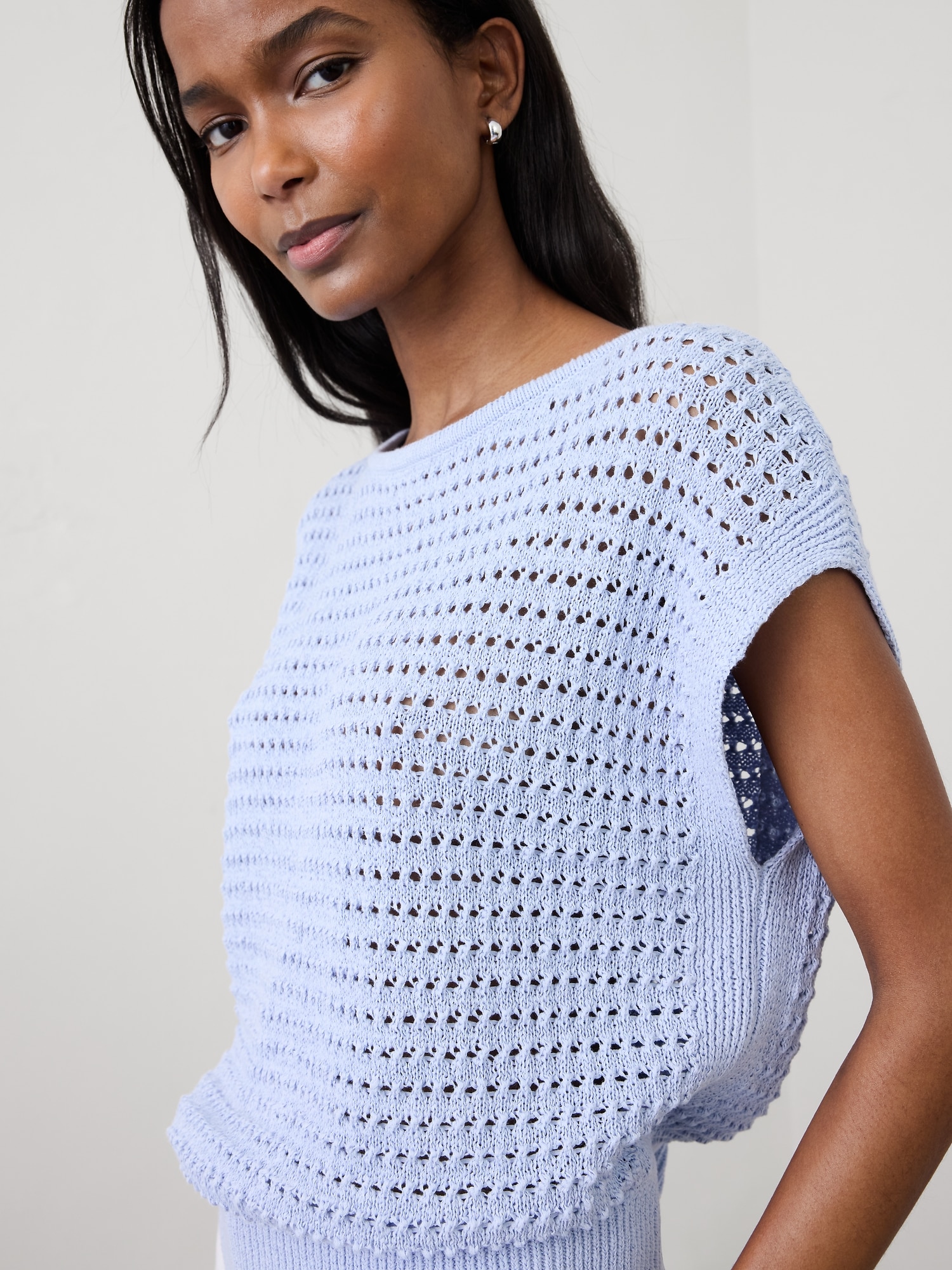 Image number 3 showing, Cotton Tape Dolman-Sleeve Sweater