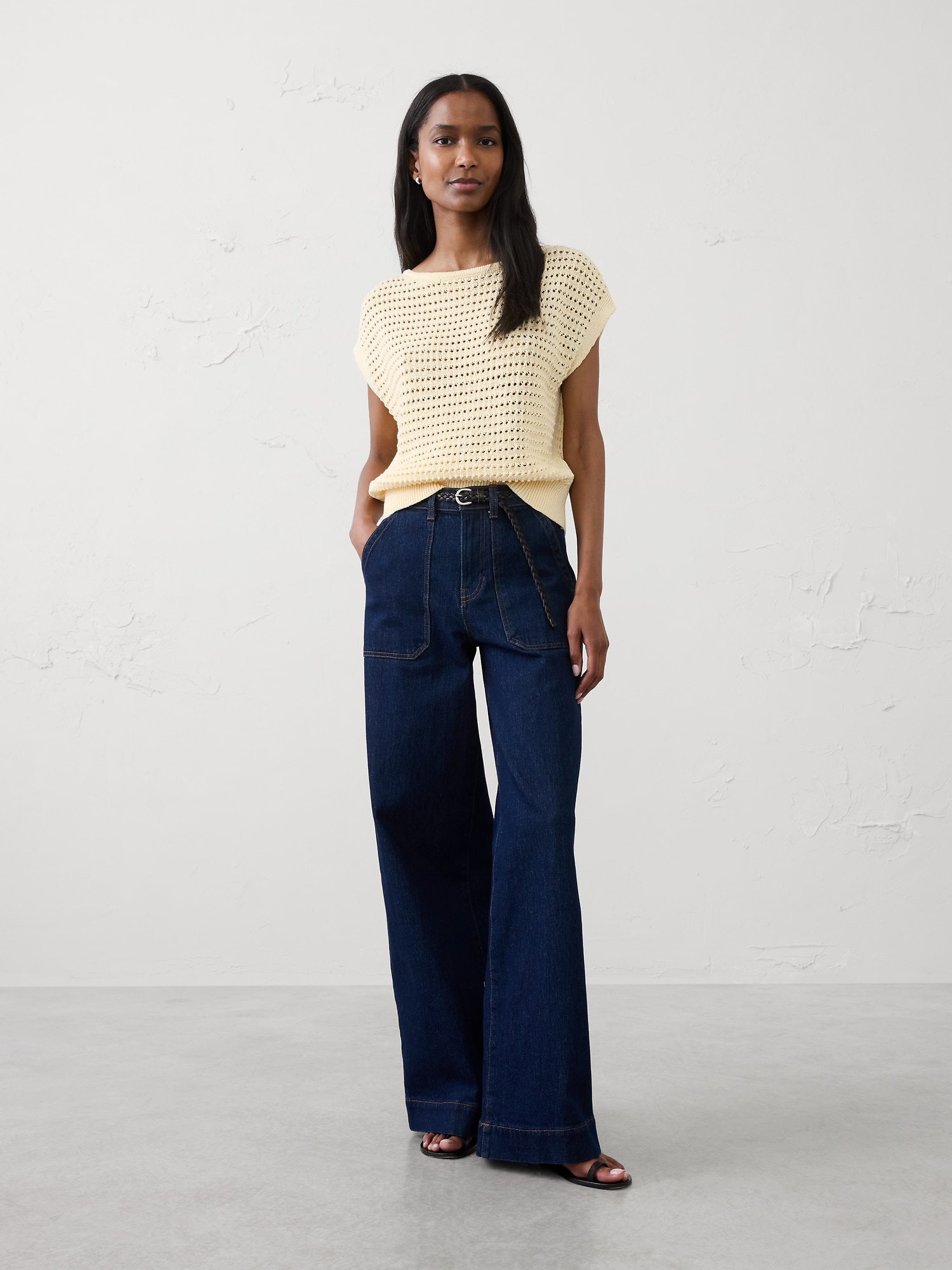 Image number 1 showing, Cotton Tape Dolman-Sleeve Sweater
