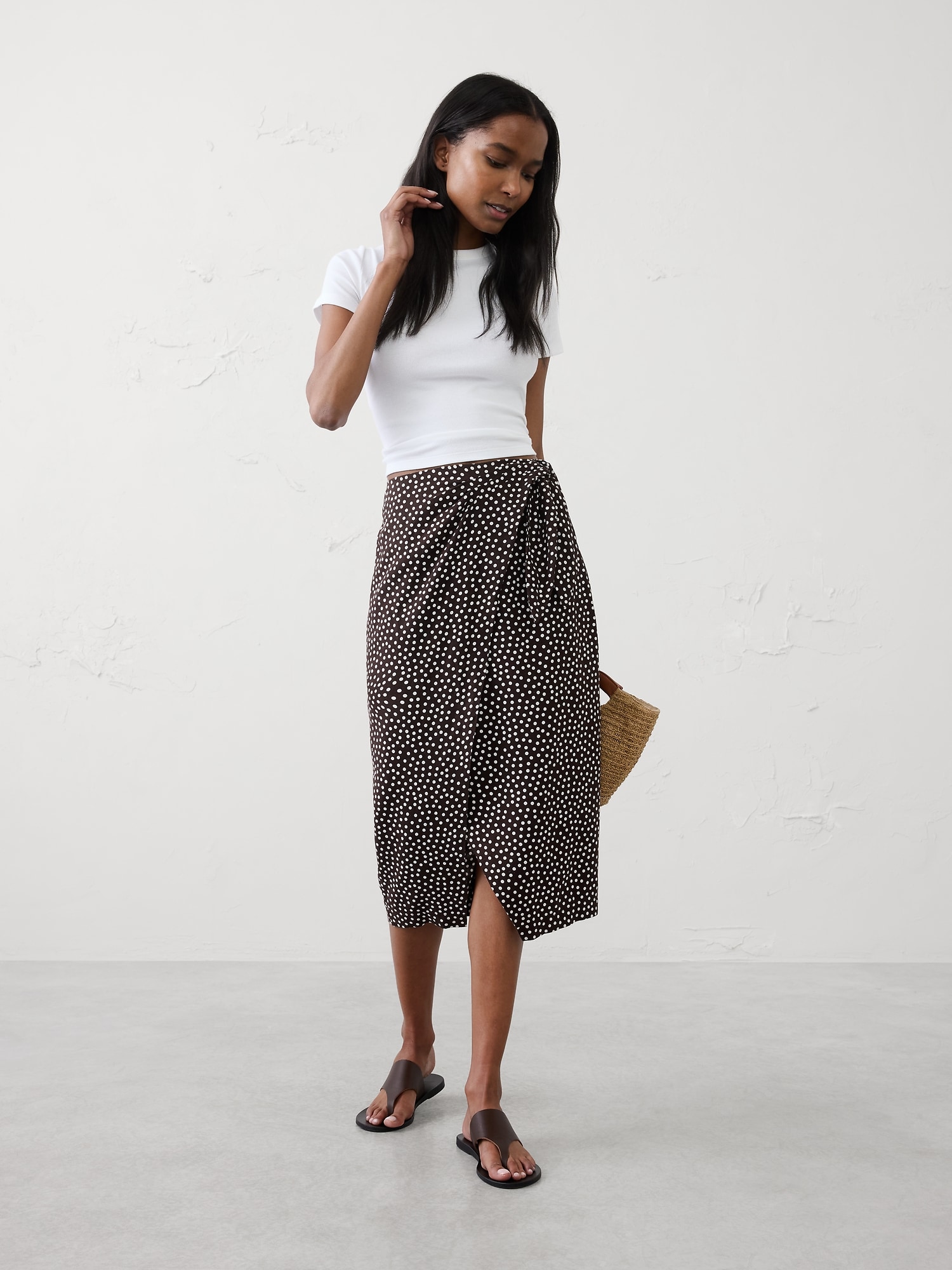 Image number 1 showing, Linen-Blend Faux-Wrap Midi Skirt