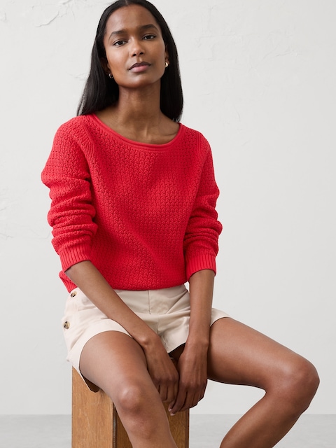 Cotton Boatneck Crochet Sweater