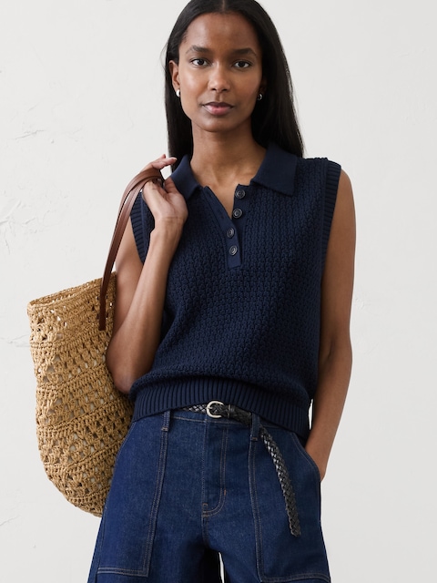 Cotton Crochet Sweater Polo