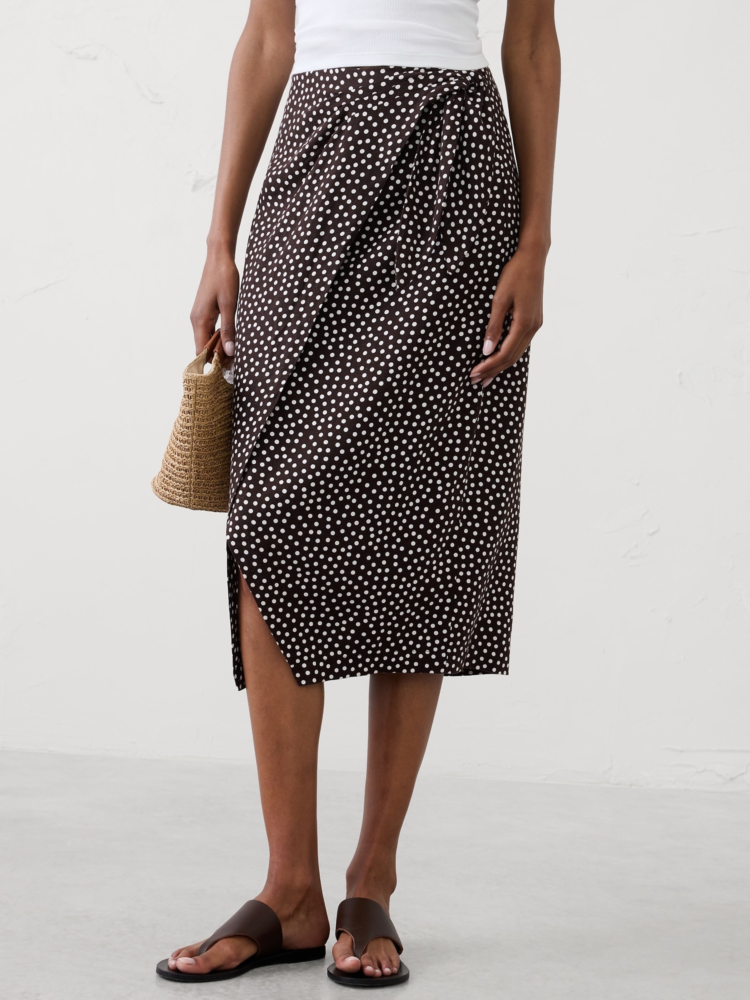 Image number 3 showing, Linen-Blend Faux-Wrap Midi Skirt