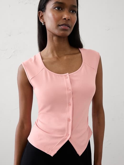 Soft Interlock Buttoned Top | Banana Republic Factory