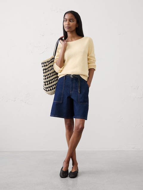Cotton Boatneck Crochet Sweater