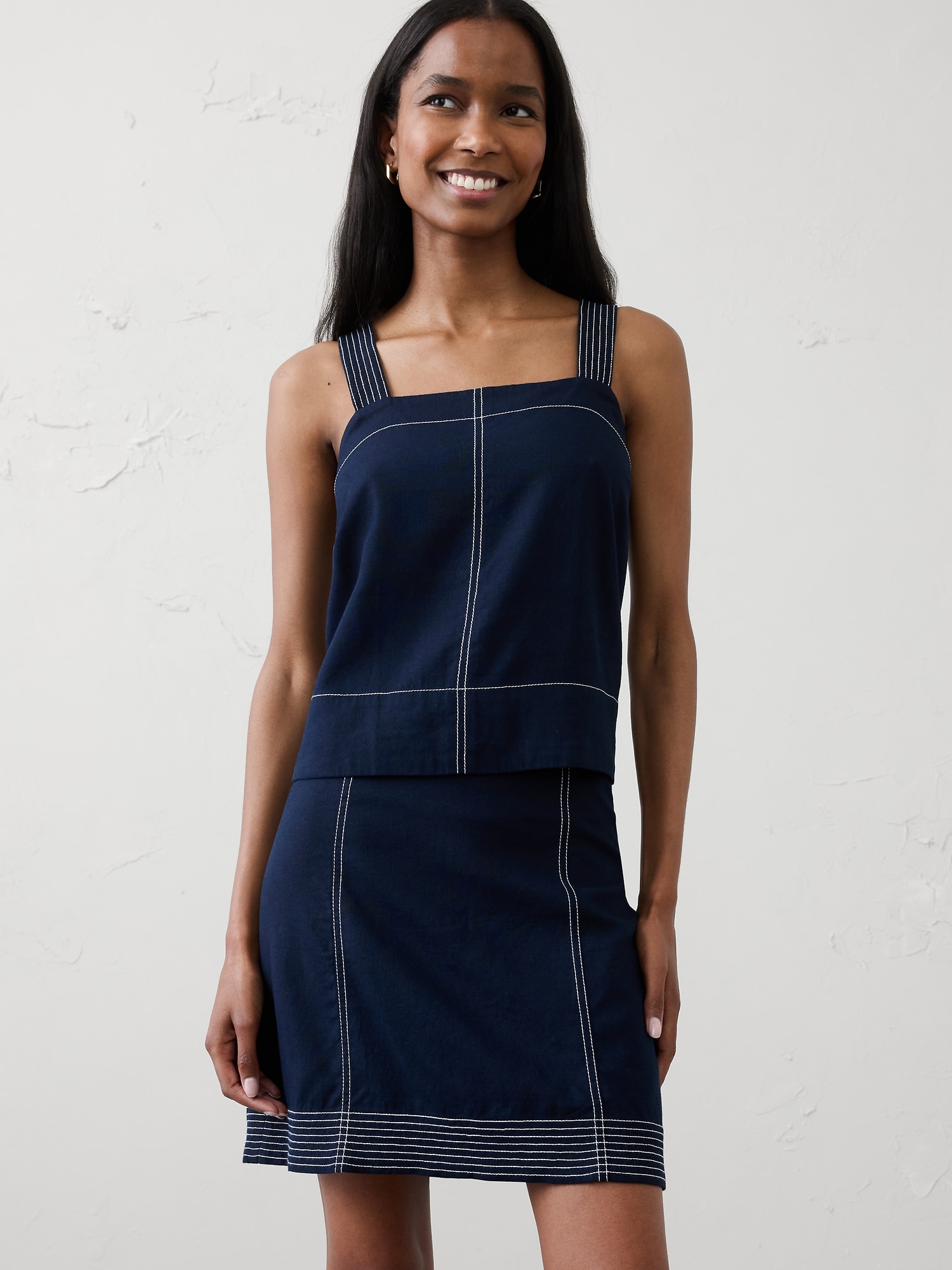 Image number 1 showing, Linen-Blend Trapunto Tank