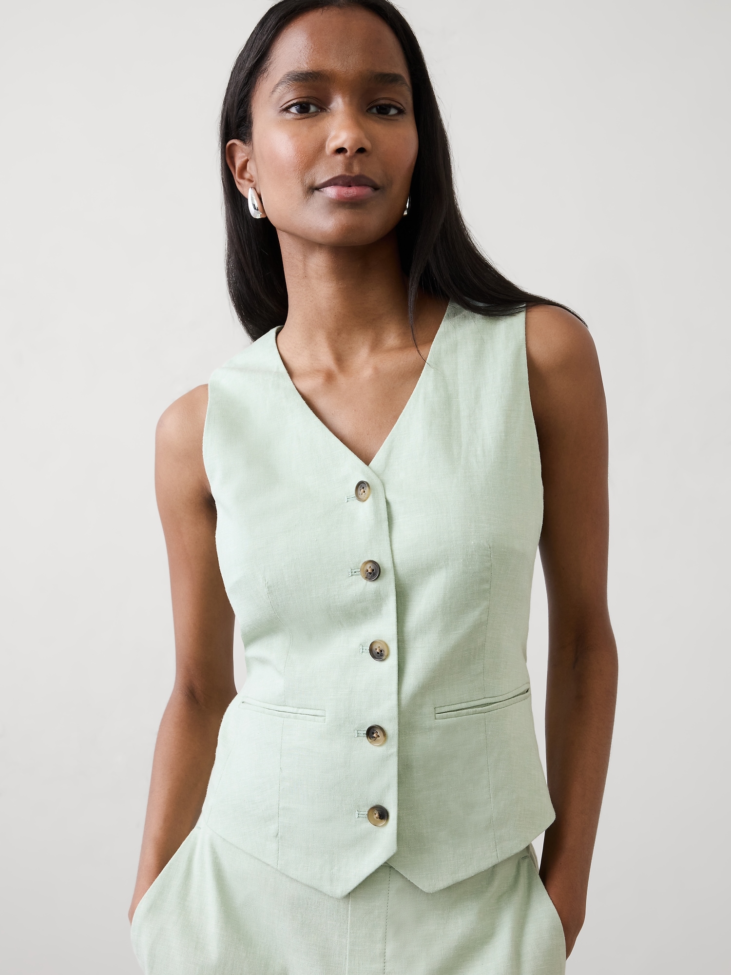 Image number 1 showing, Linen-Blend Classic Vest