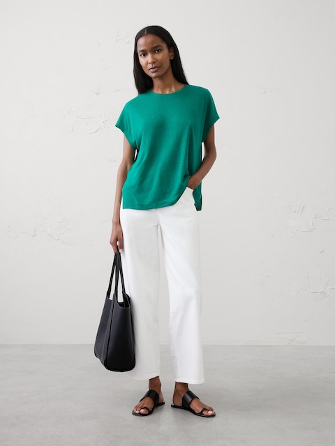 Linen-Blend Cap-Sleeve T-Shirt