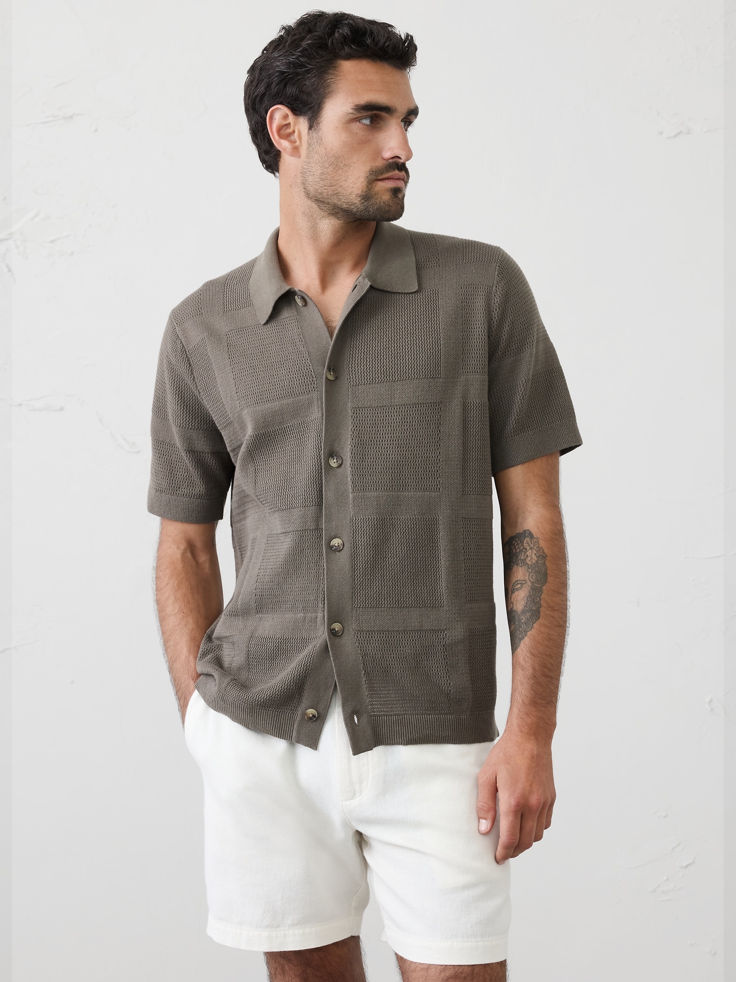 Image number 1 showing, Mesh Patchwork Sweater Polo