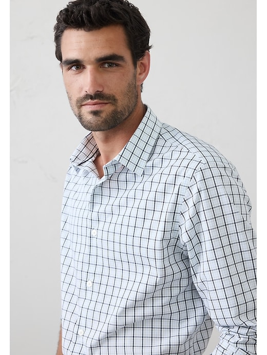 Men's Athletic-Fit Dress Shirt Navy Gingham Regular Size M