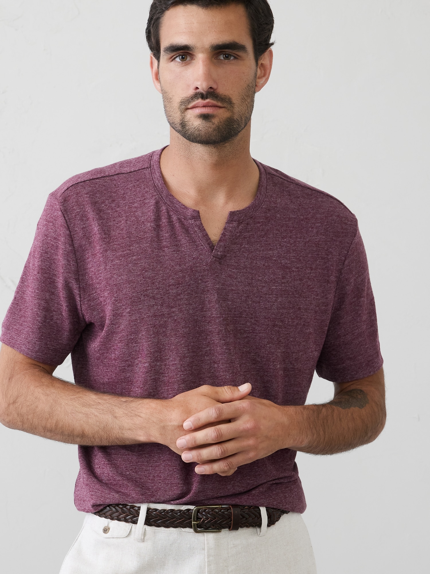 Image number 3 showing, Standard-Fit Linen-Blend Notch T-Shirt