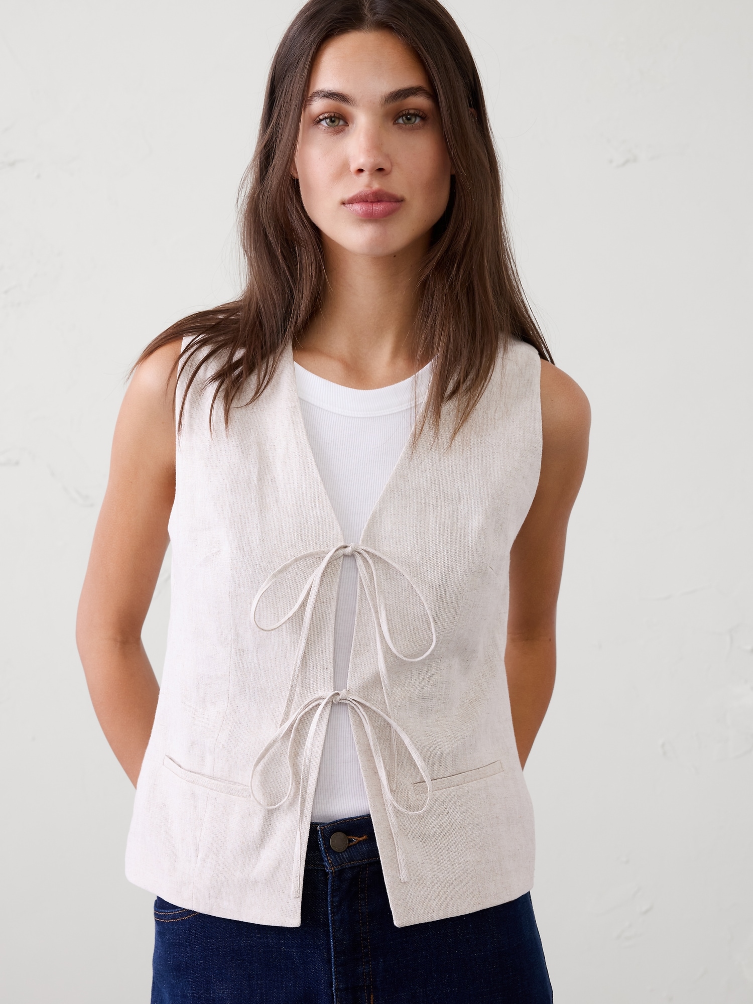 Image number 1 showing, Linen-Blend Tie-Front Vest