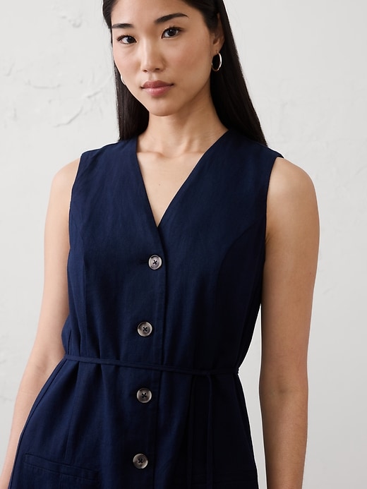 Women's Linen-Blend Button-Front Above-Knee Dress Light Blue Stripe Regular Size XXL Women's Linen-Blend Button-Front Above-Knee Dress Light Blue Stripe Regular Size XXL