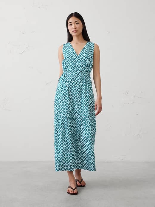 banana republic mesh maxi dress bubbles teal 818110002 Women's Voile Side-Tie Maxi Dress Blue Geo Regular Size XS