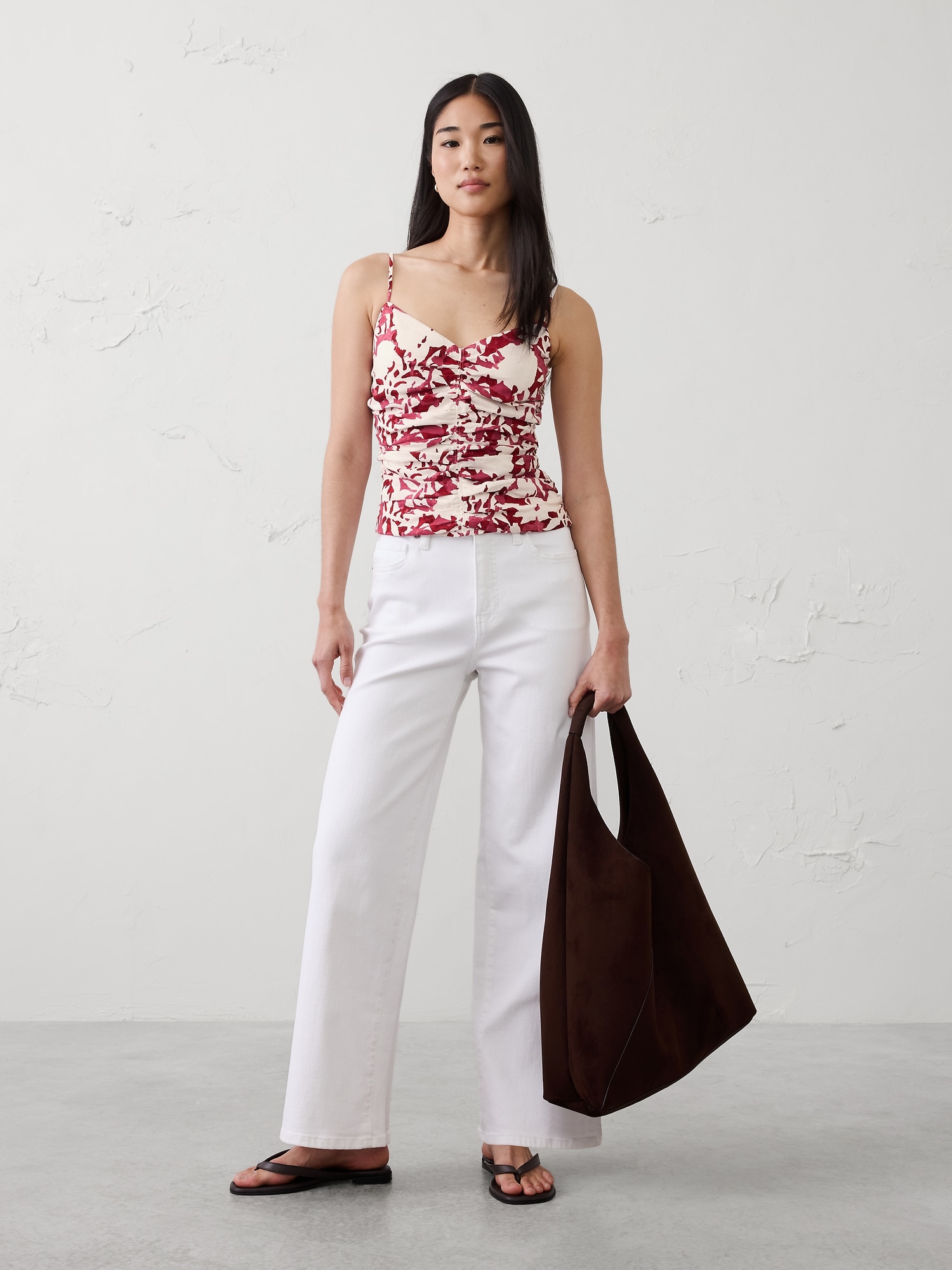 Image number 1 showing, Linen-Blend Strappy Ruched Top