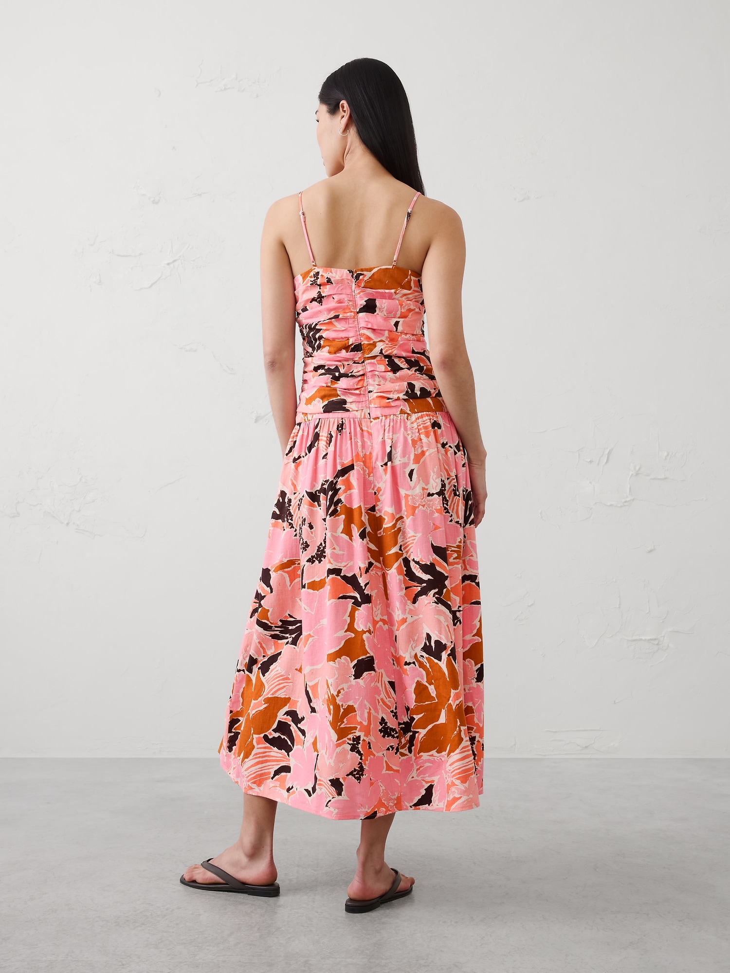 Image number 2 showing, Linen-Blend Strappy Ruched-Bodice Maxi Dress