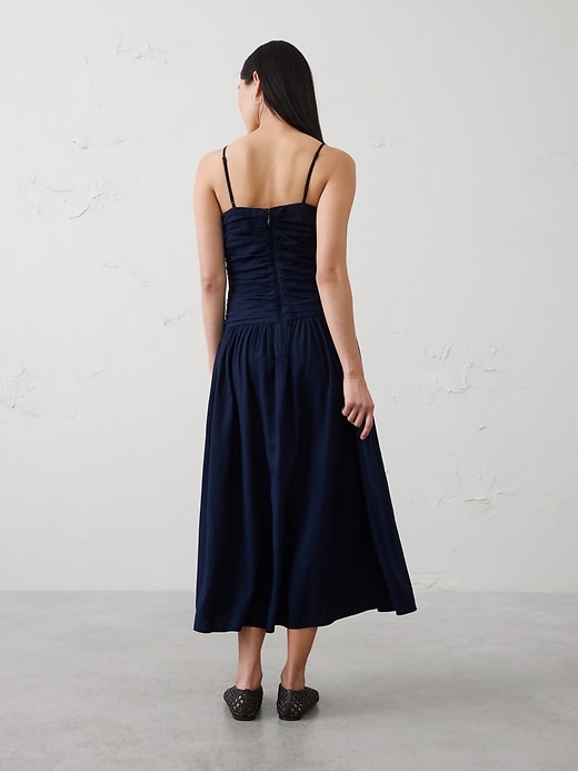Linen-Blend Strappy Ruched-Bodice Maxi Dress | Banana Republic Factory Linen-Blend Strappy Ruched-Bodice Maxi Dress | Banana Republic Factory