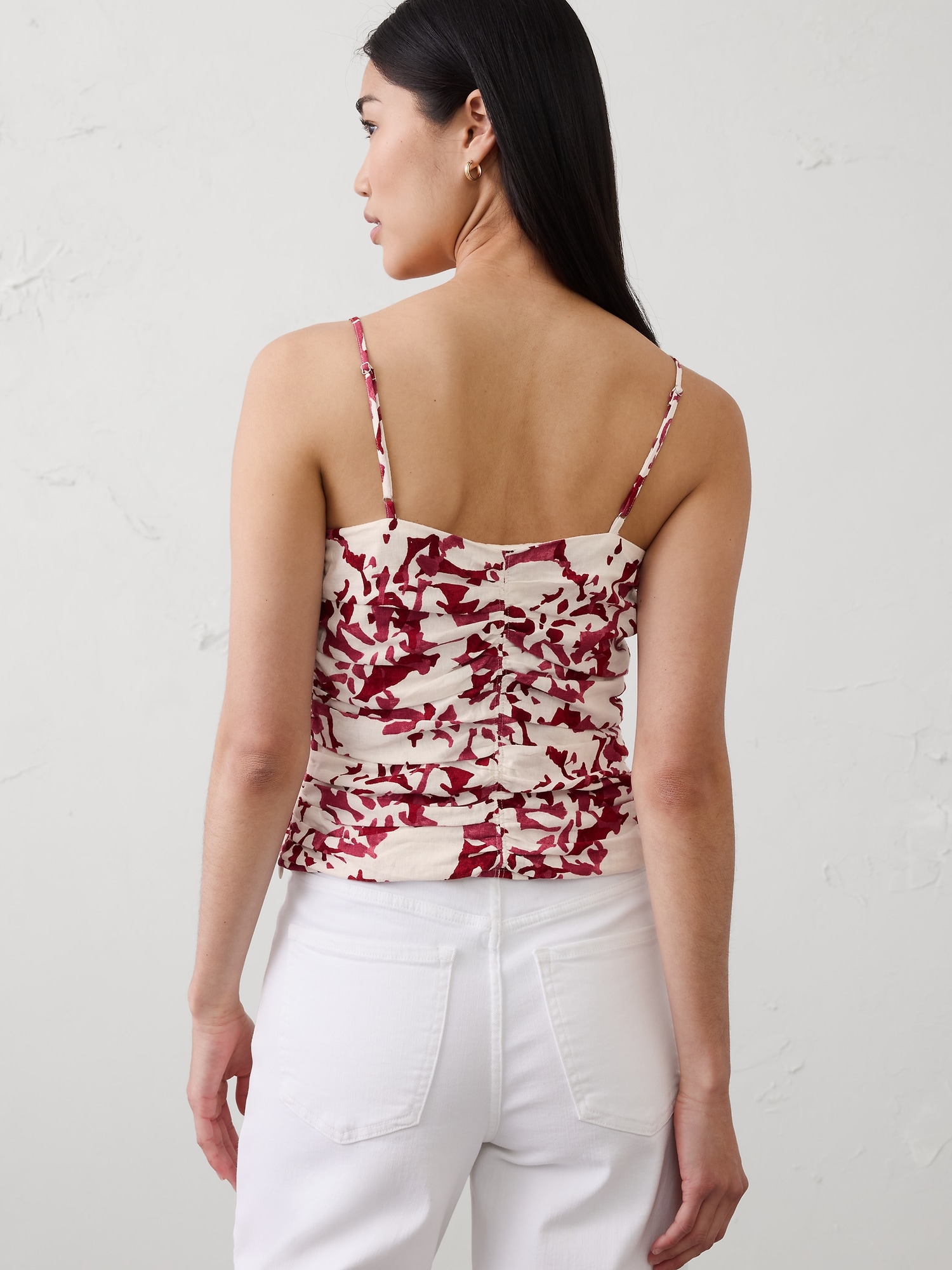 Image number 2 showing, Linen-Blend Strappy Ruched Top