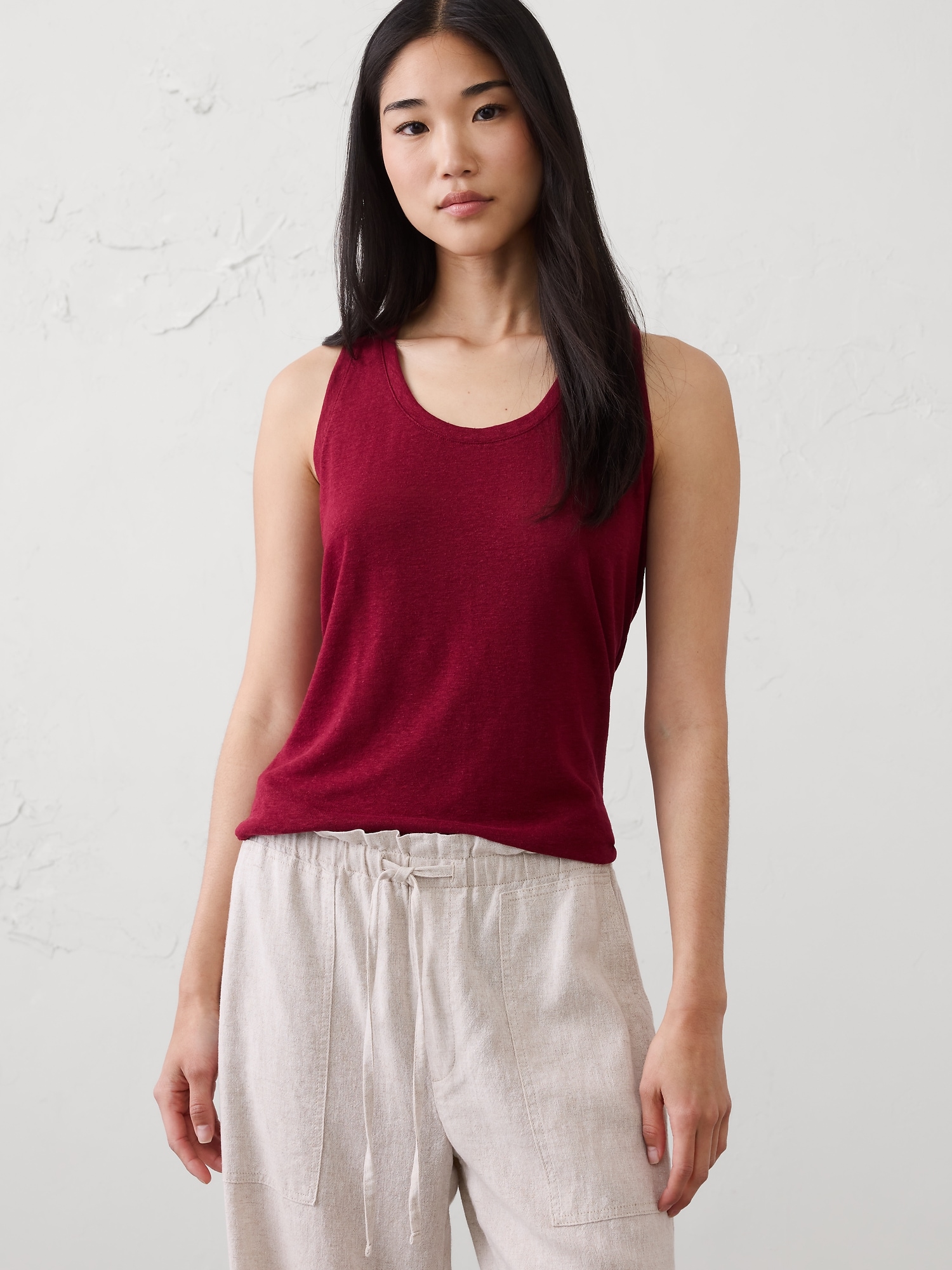Image number 1 showing, Linen-Blend Scoop-Neck Tank