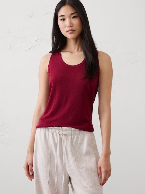 Linen-Blend Scoop-Neck Tank