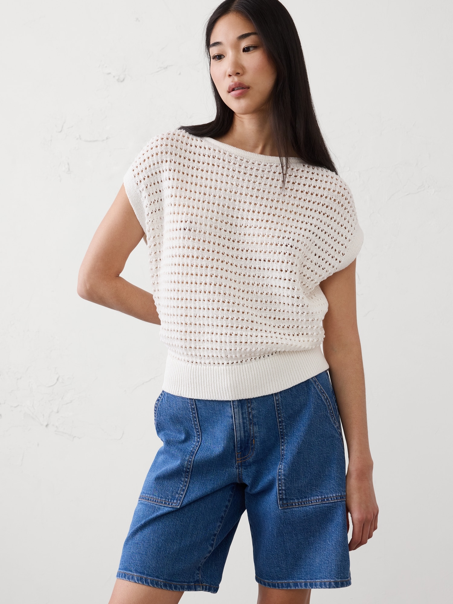 Image number 1 showing, Open Stitch Dolman-Sleeve Sweater