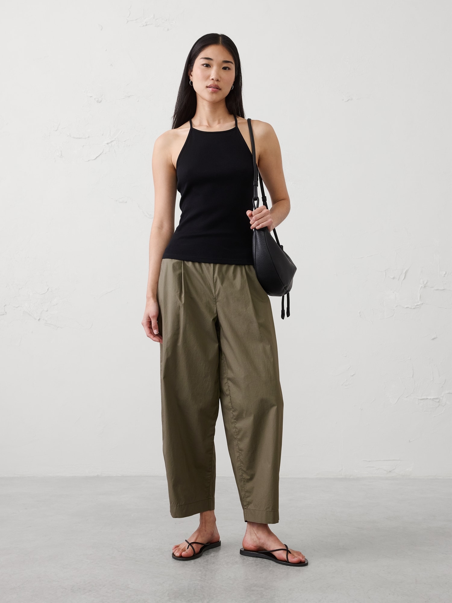 Image number 1 showing, Barrel-Leg High-Rise Pull-On Cropped Pant