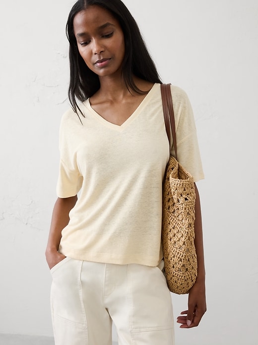 トップス LINEN SILK PLAIN STITCH V NECK C/D Linen-Blend V-Neck Shirt | Banana Republic Factory