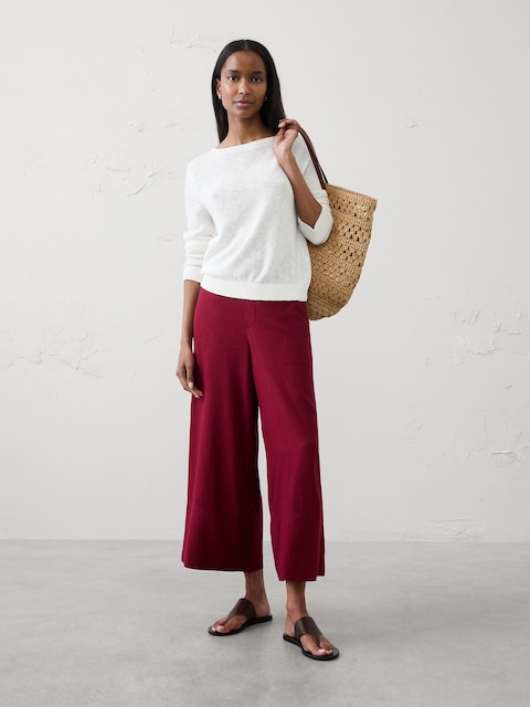 Anyday Wide-Leg High-Rise Linen-Blend Cropped Pant