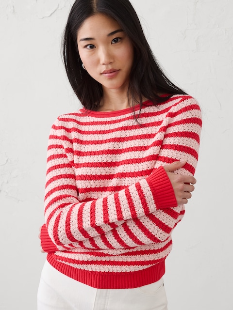 Cotton Boatneck Crochet Sweater
