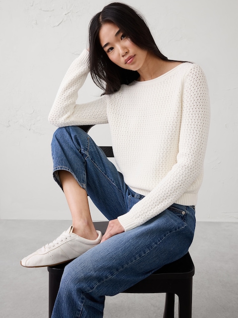 Cotton Boatneck Crochet Sweater