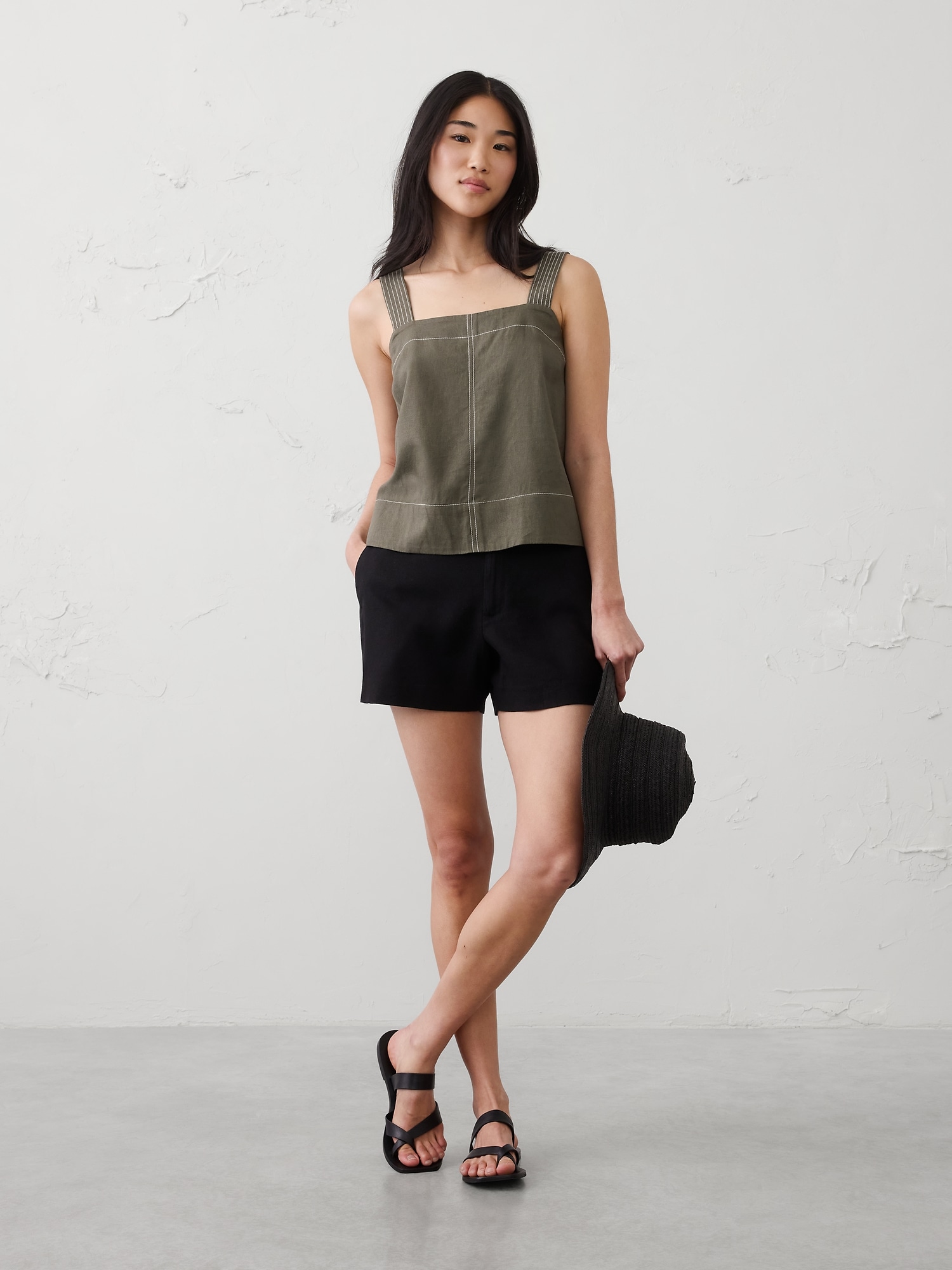 Image number 1 showing, Linen-Blend Trapunto Tank