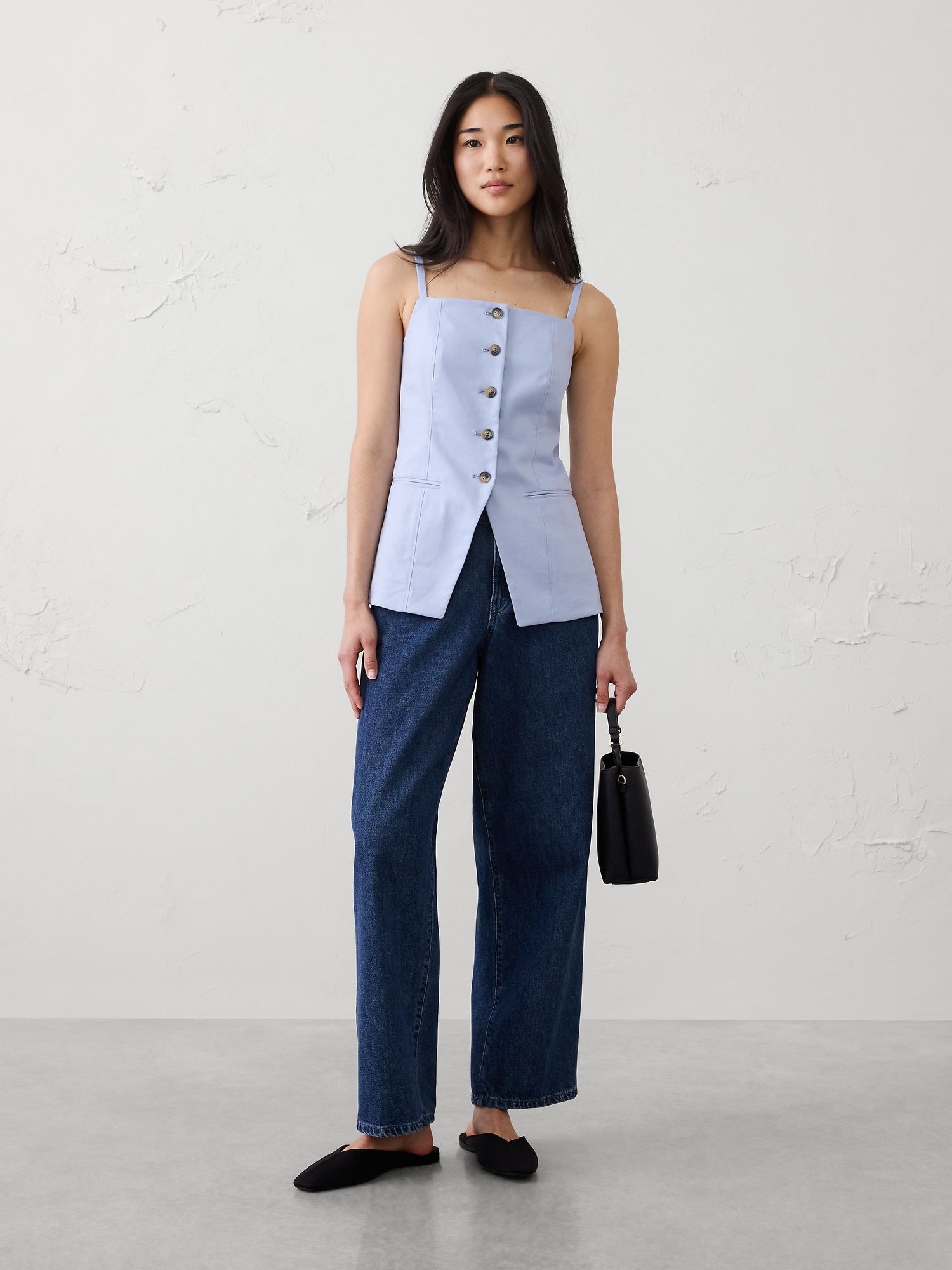 Image number 1 showing, Linen-Blend Square-Neck Cutaway Vest