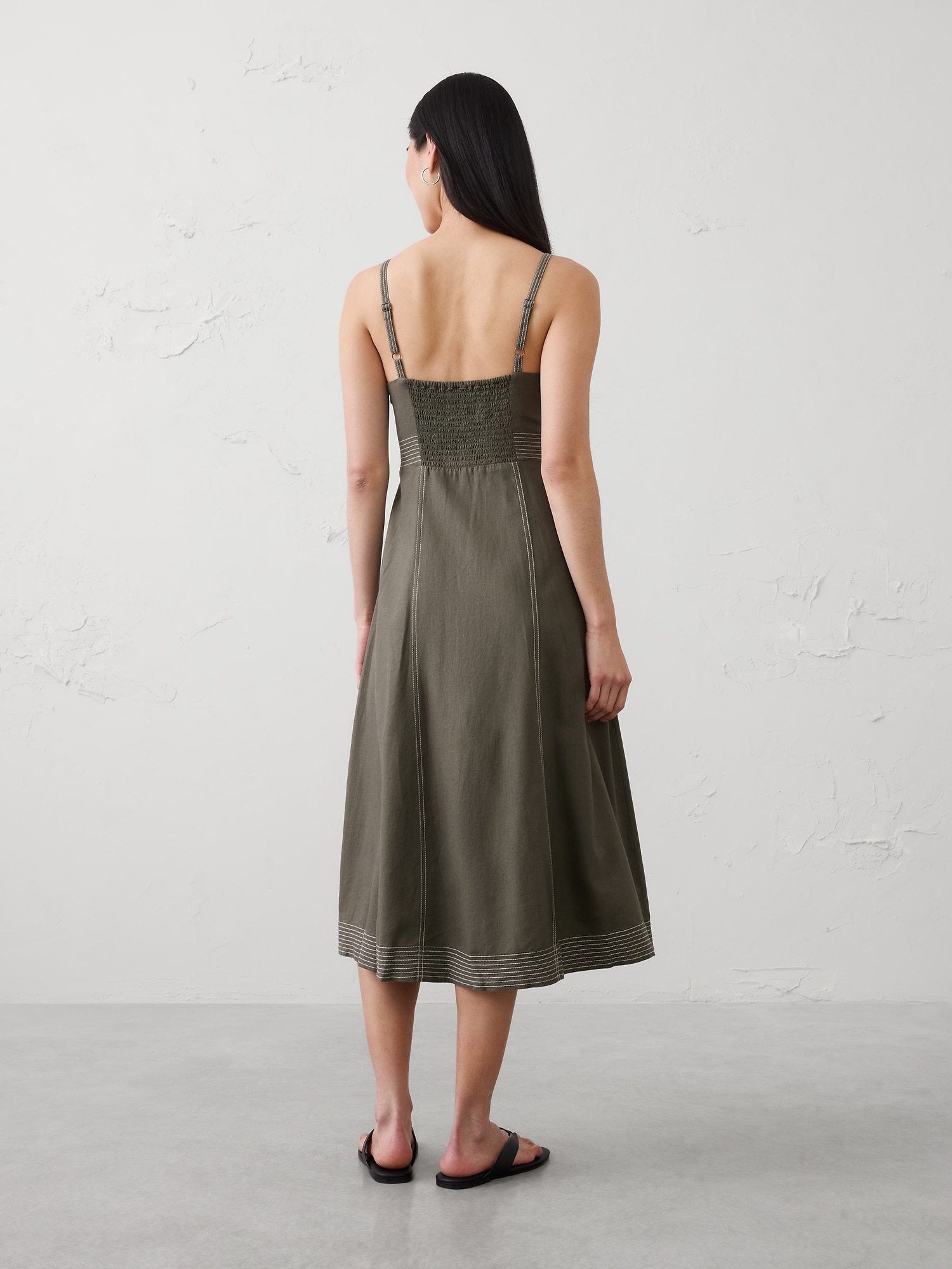 Image number 2 showing, Linen-Blend Contrast Stitch Midi Dress