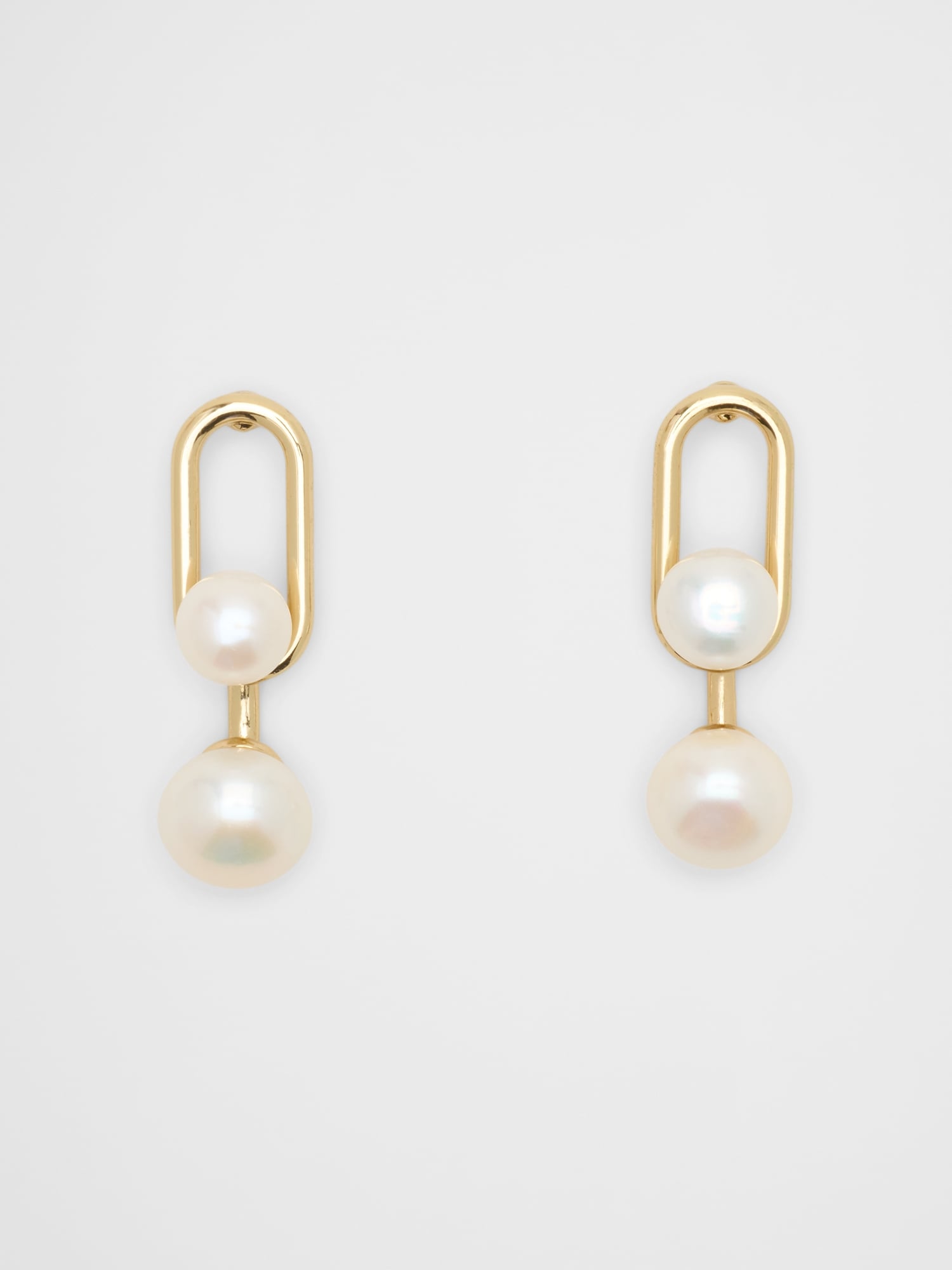 Image number 1 showing, Oval Metal Pearl Drop Earrings