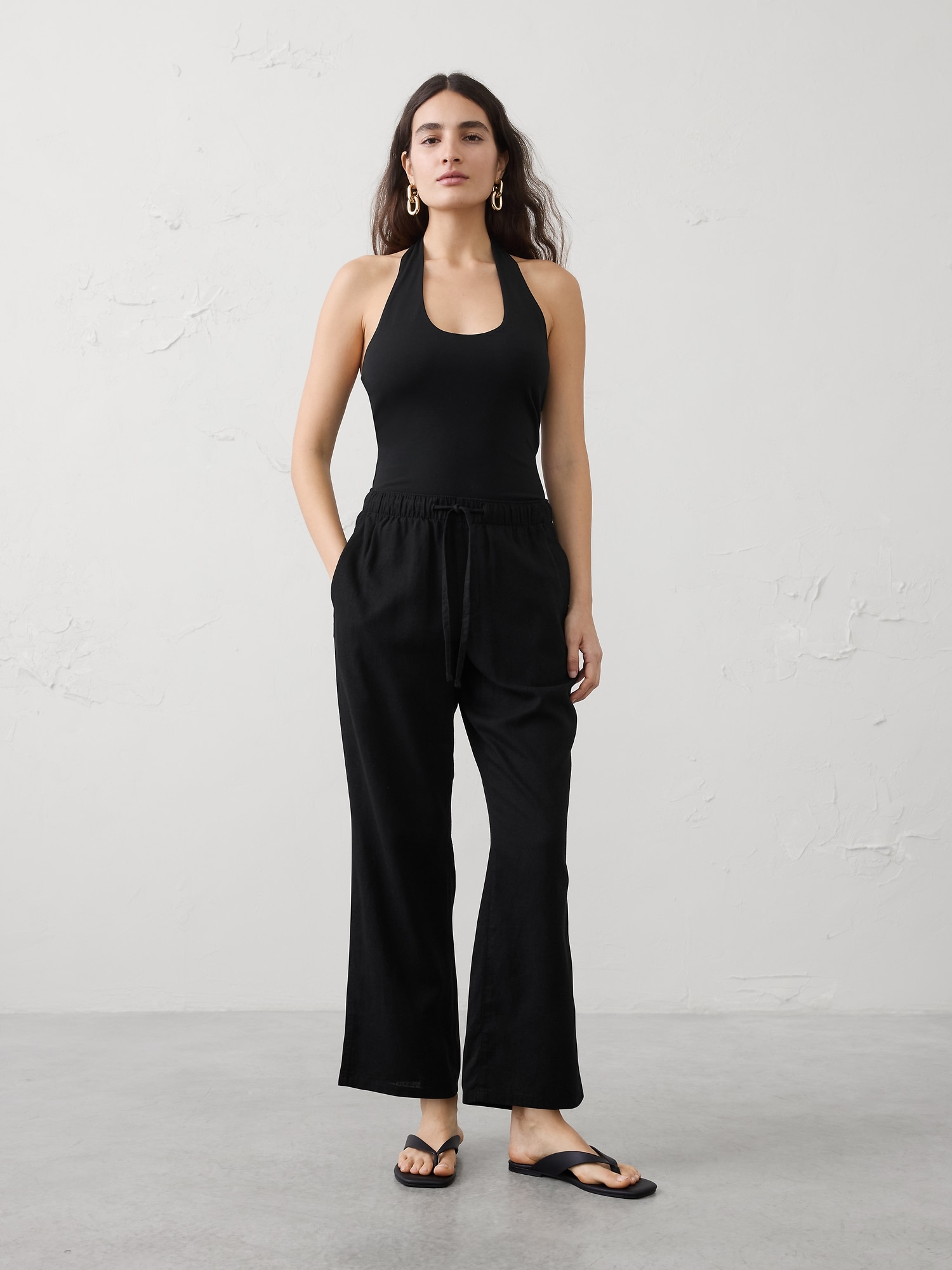 Image number 1 showing, Straight-Leg Mid-Rise Linen-Blend Pant