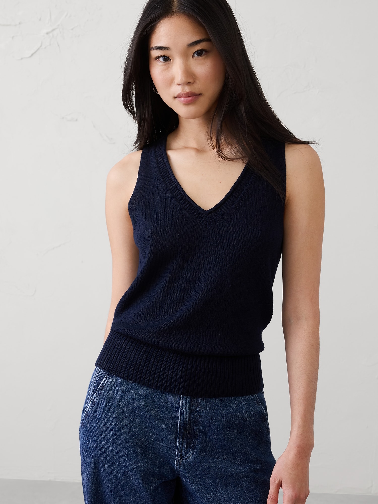 Image number 1 showing, Ramie-Cotton Pointelle Sweater Tank