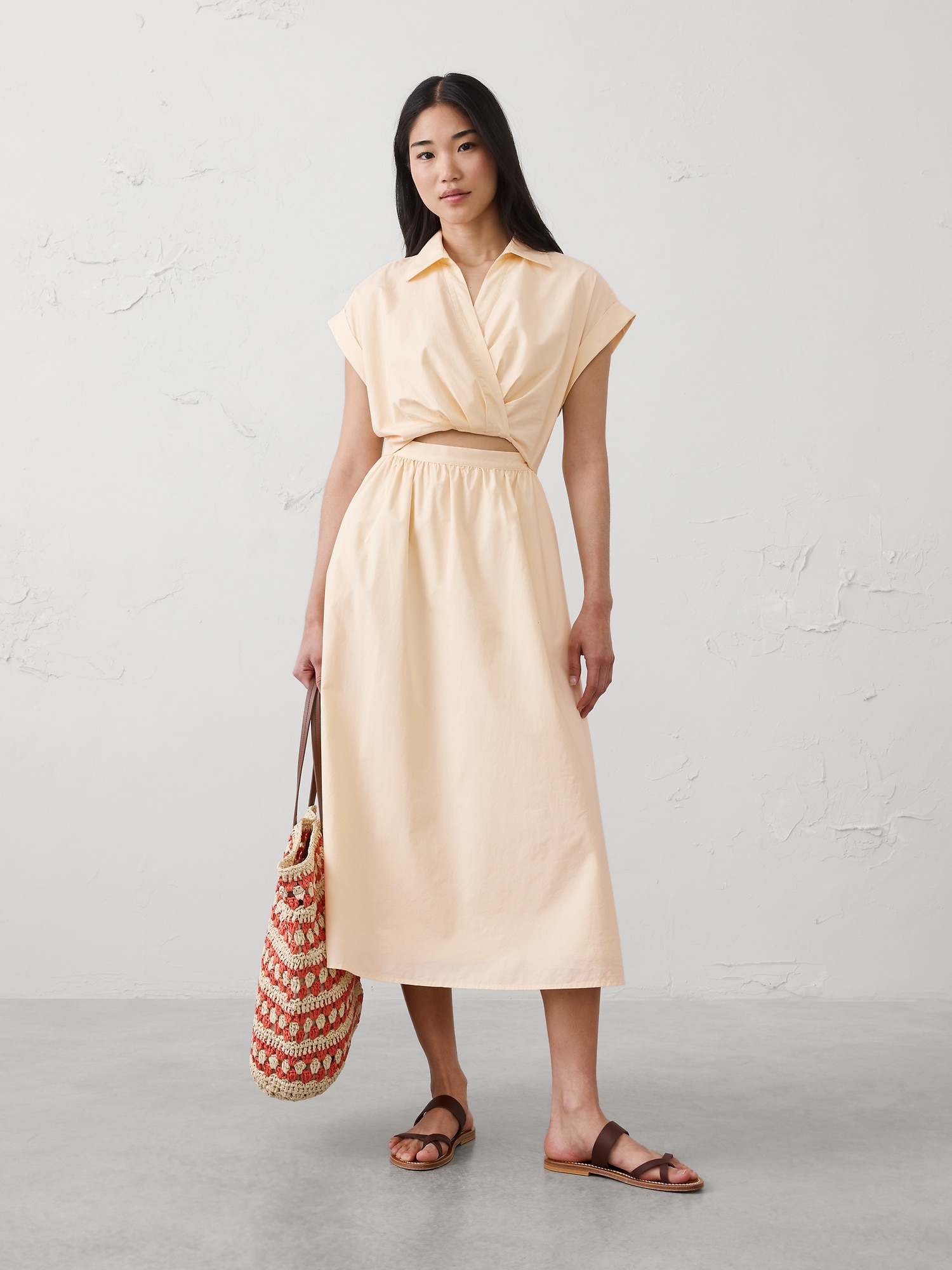 Image number 1 showing, Cutout Poplin Maxi Dress