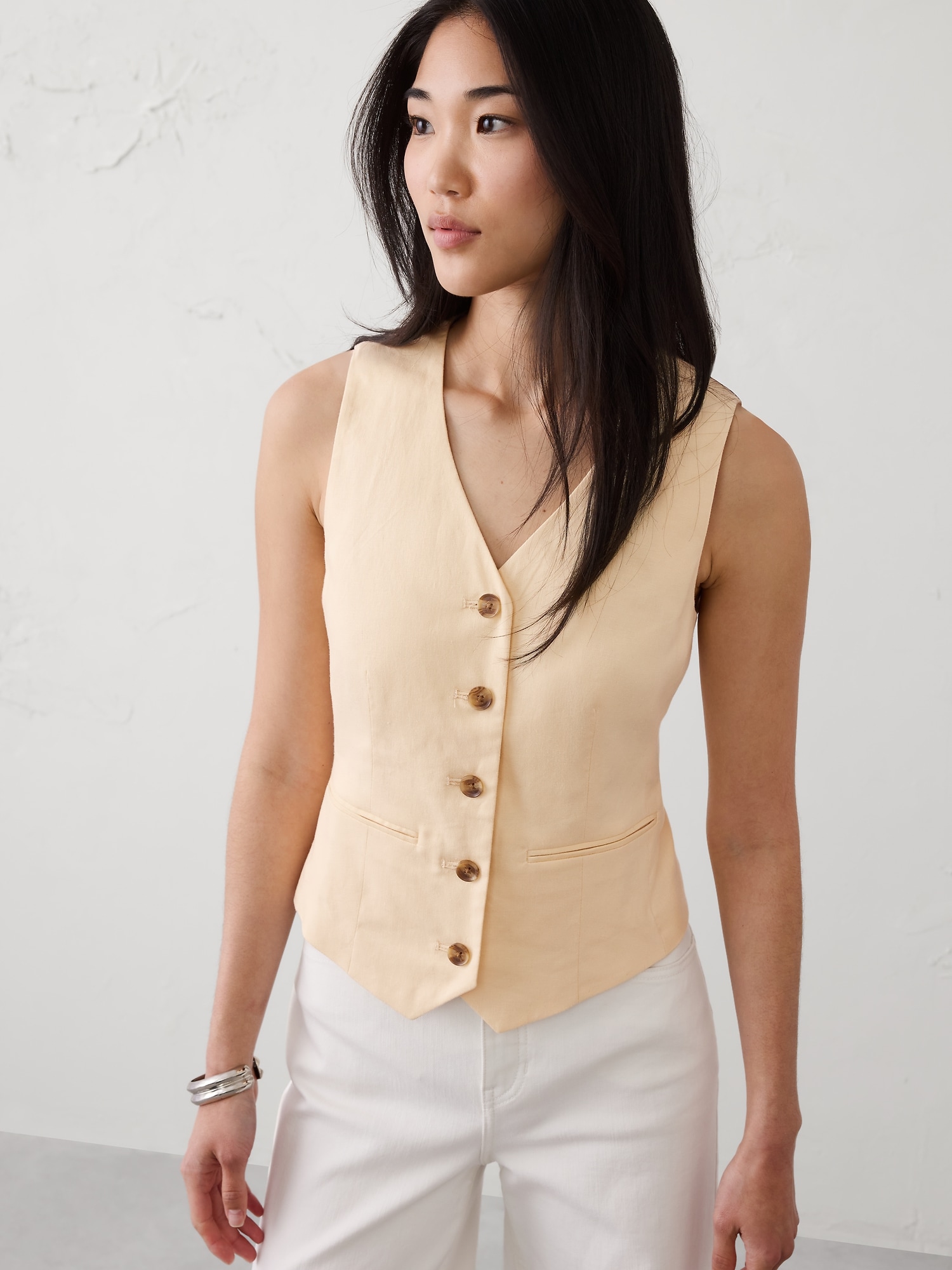 Image number 1 showing, Linen-Blend Classic Vest