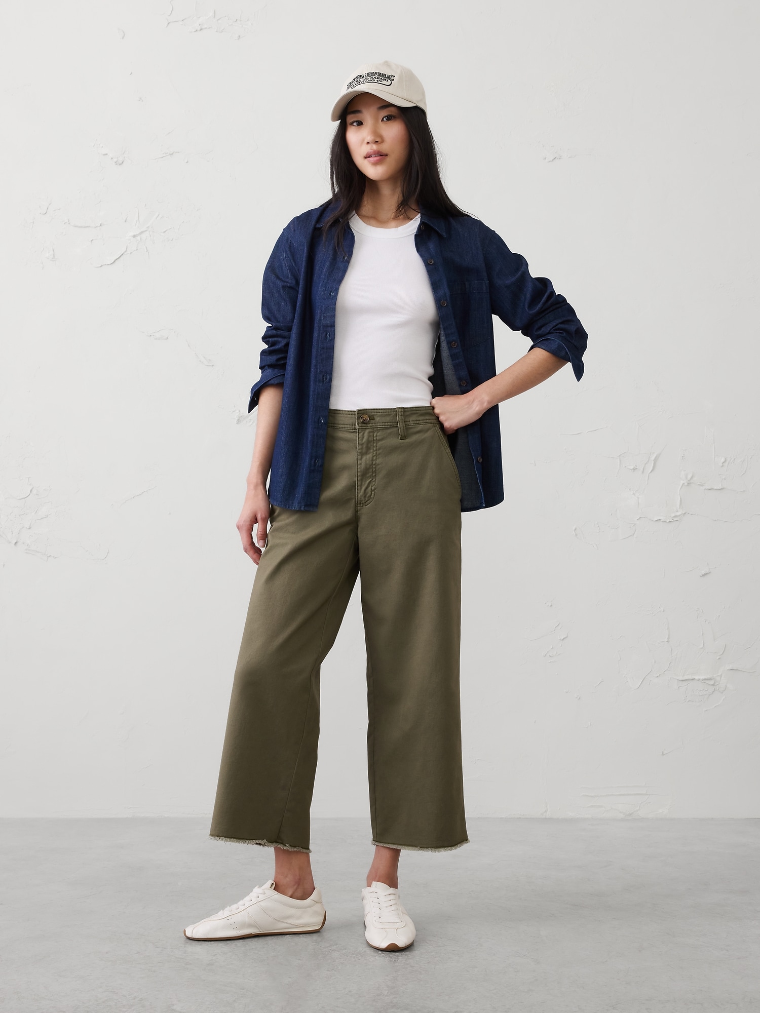 Image number 1 showing, Wide-Leg High-Rise Authentic Cropped Chino