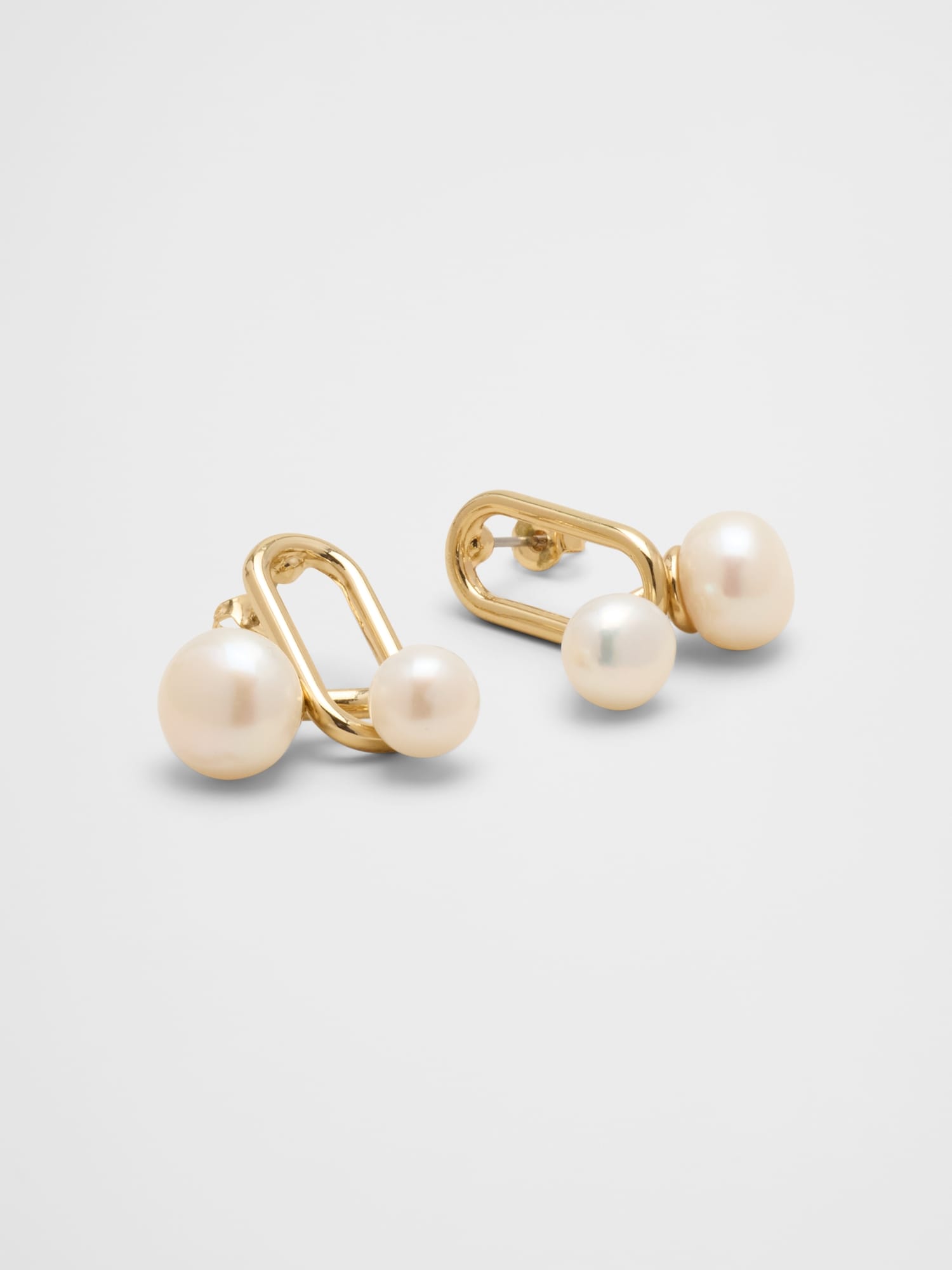 Image number 2 showing, Oval Metal Pearl Drop Earrings