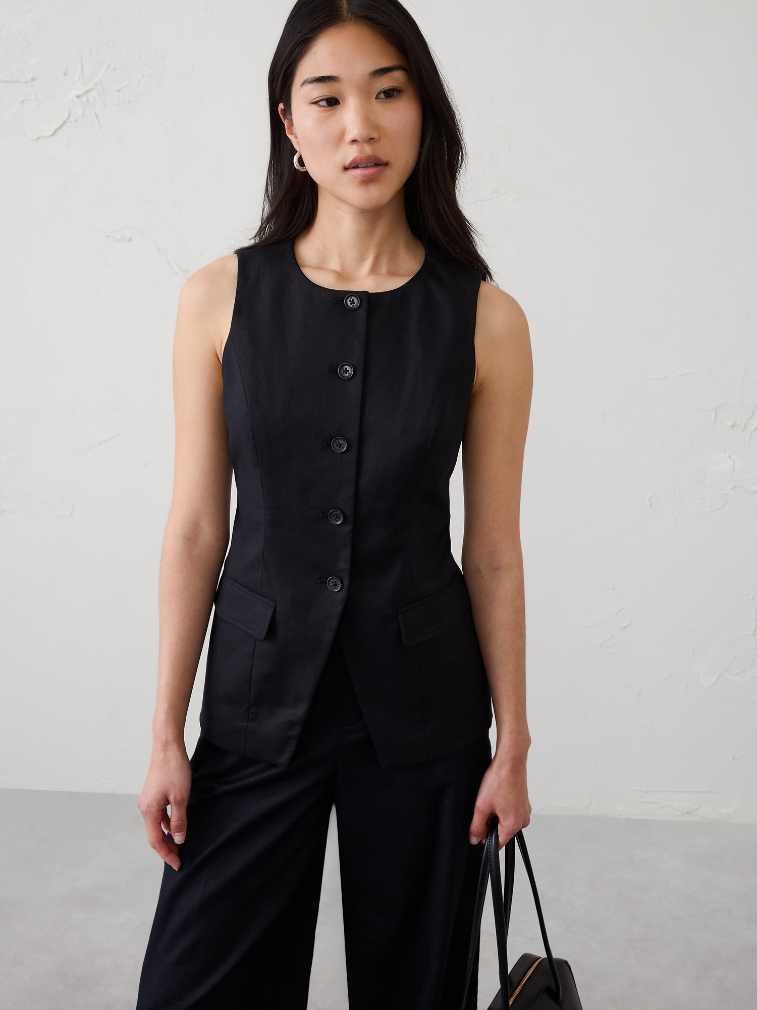 Image number 1 showing, Linen-Blend Long Cutaway Vest