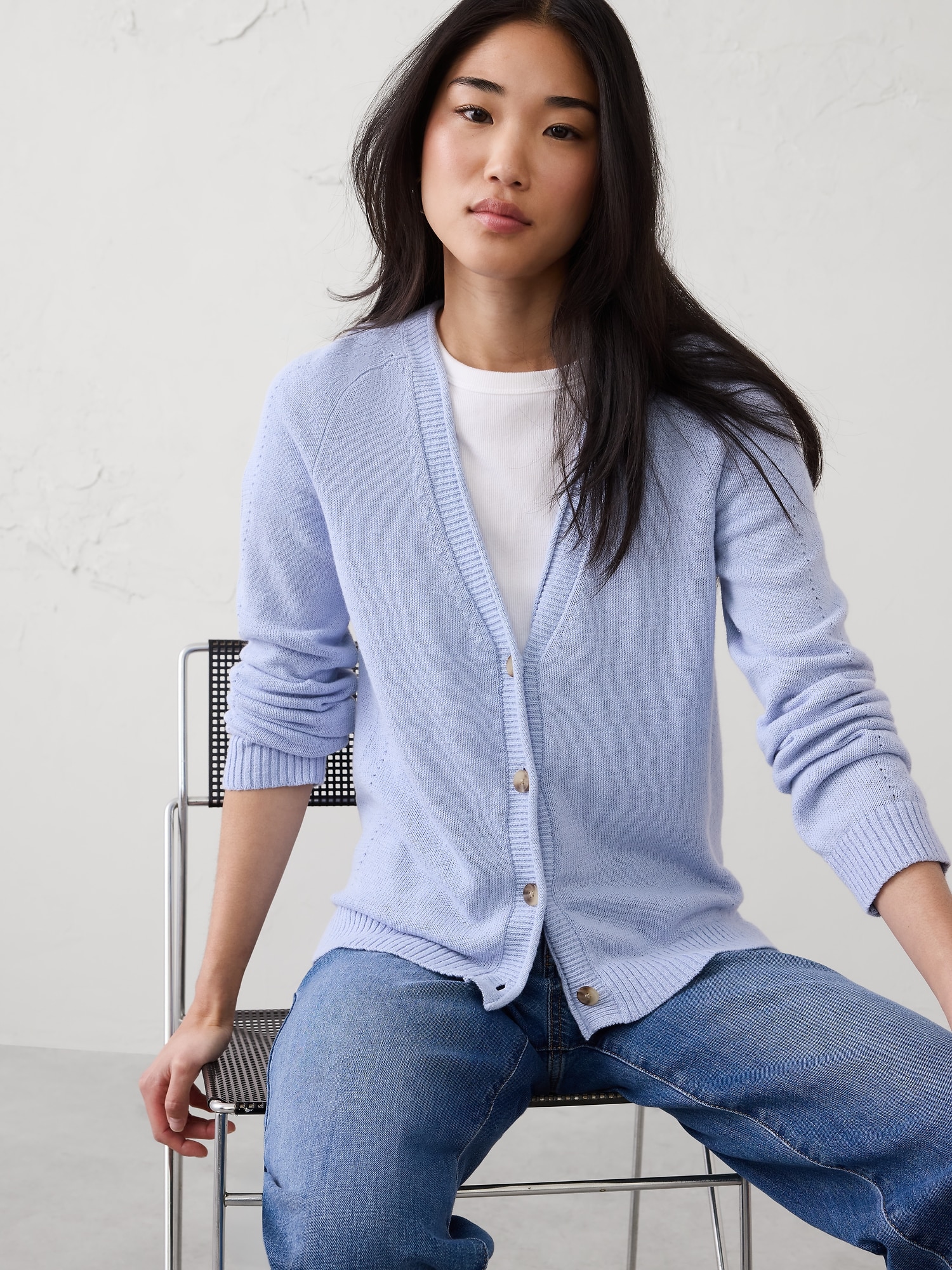 Image number 1 showing, Ramie-Cotton V-Neck Cardigan Sweater
