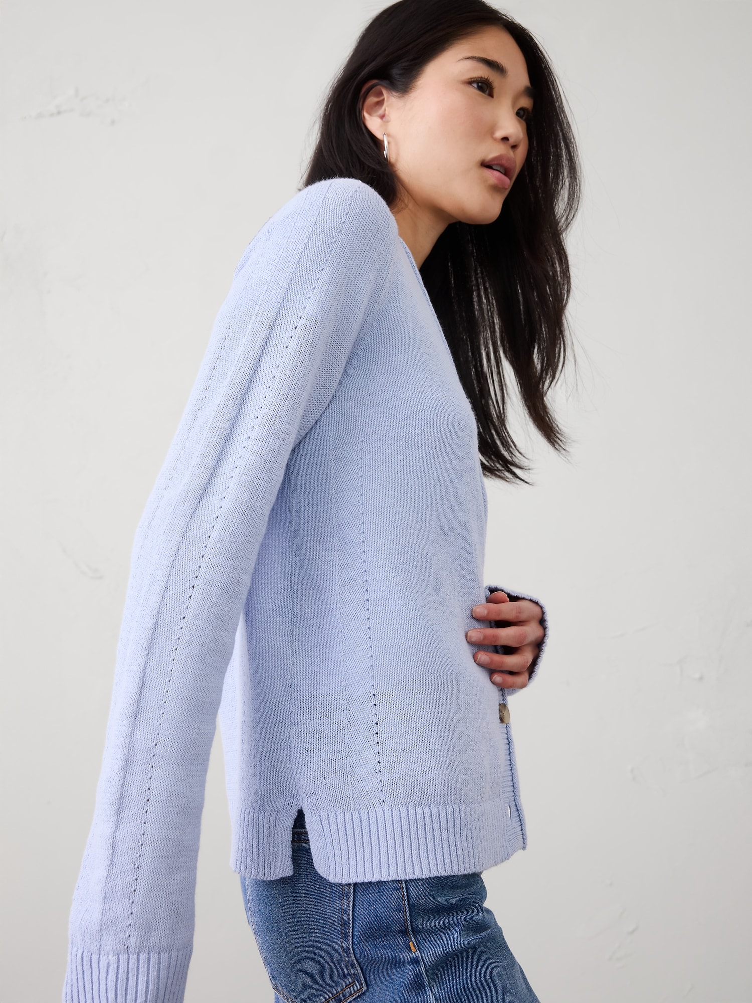 Image number 3 showing, Ramie-Cotton V-Neck Cardigan Sweater