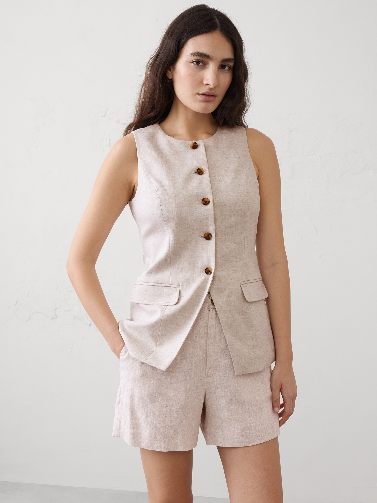 Image number 1 showing, Linen-Blend Long Cutaway Vest