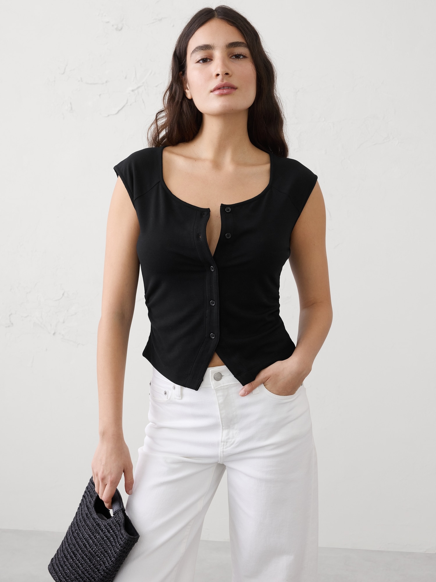 Image number 1 showing, Soft Interlock Buttoned Top