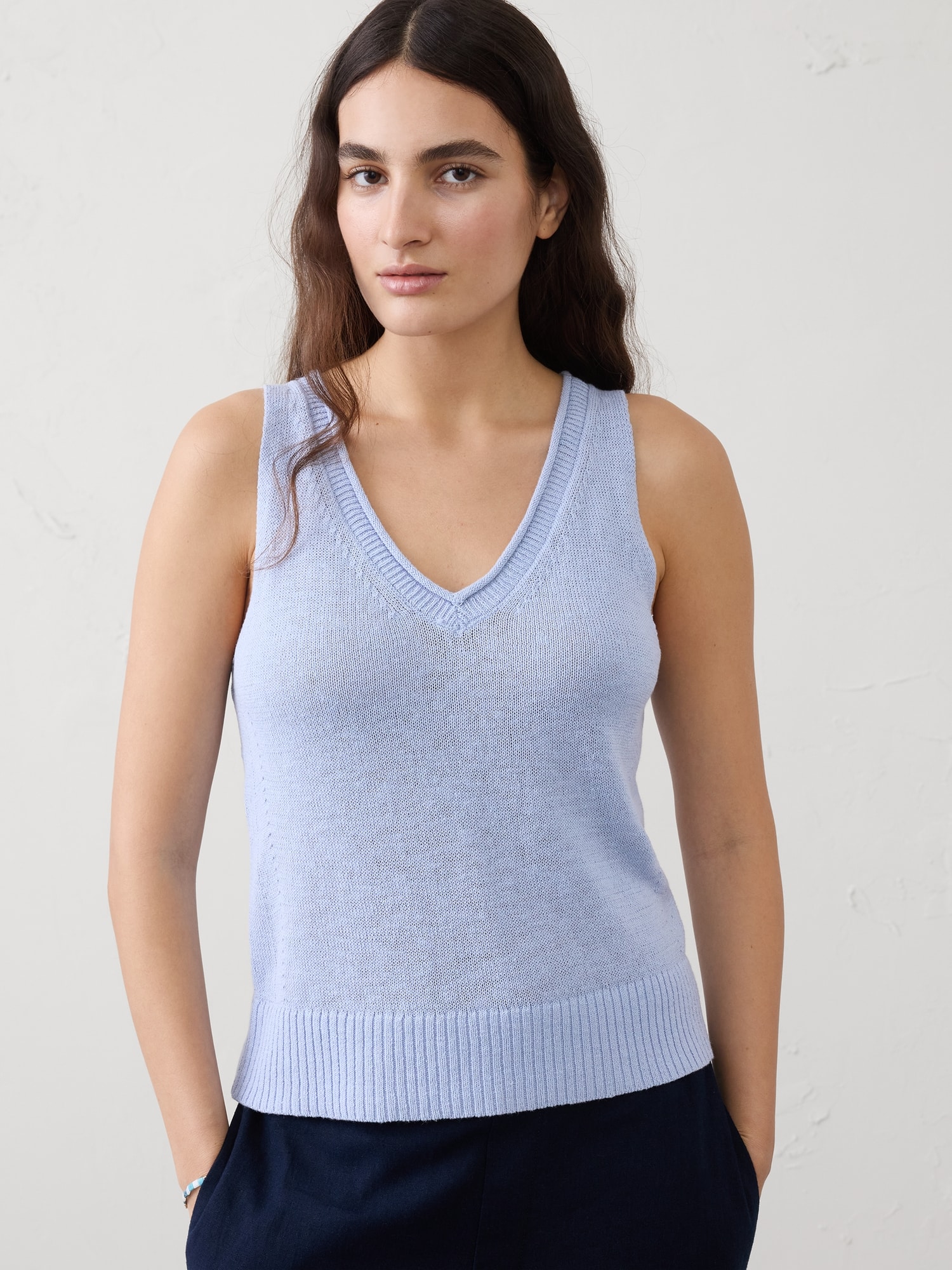 Image number 1 showing, Ramie-Cotton Pointelle Sweater Tank